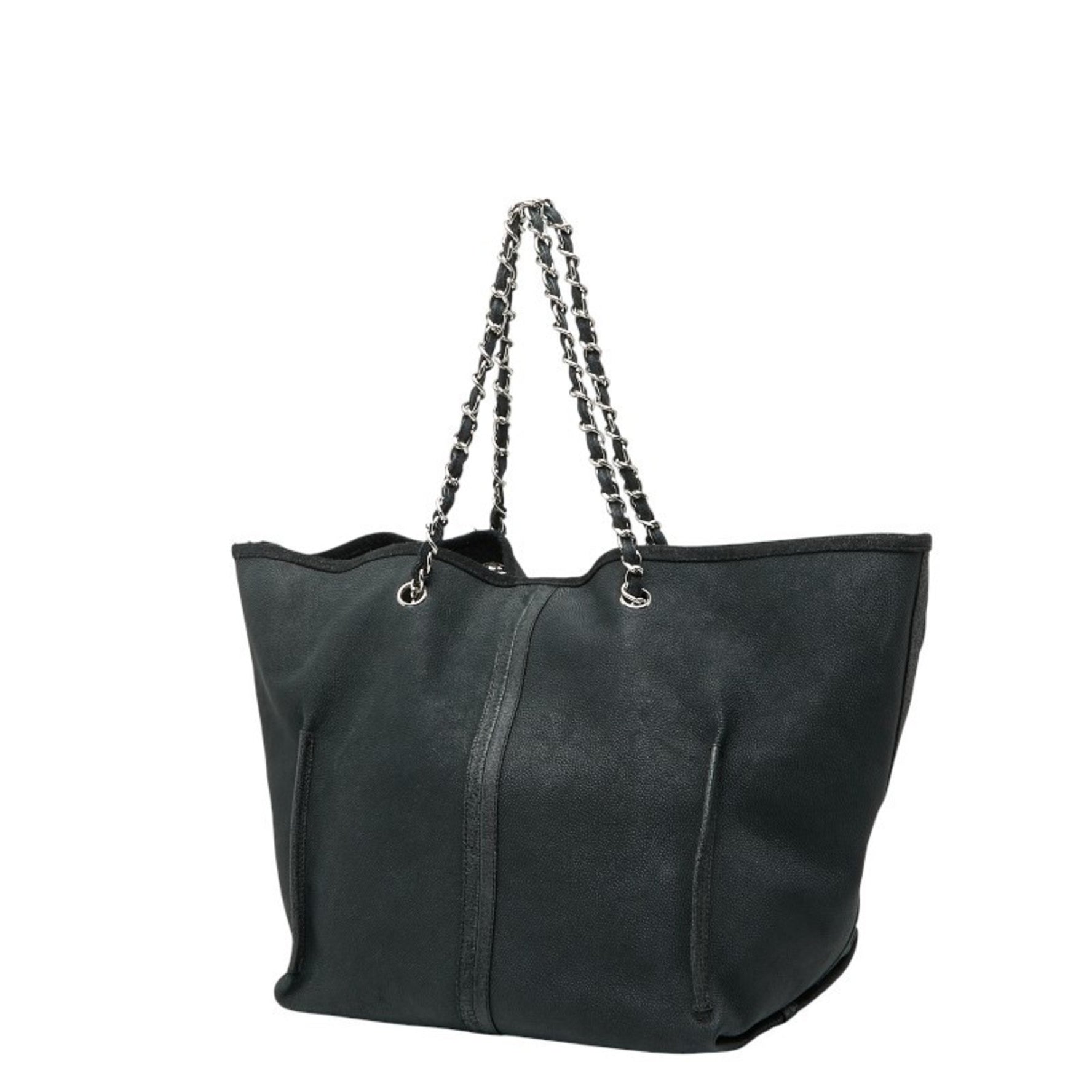 CHANEL Camellia Chain Tote Bag in Black and Green Caviar Leather