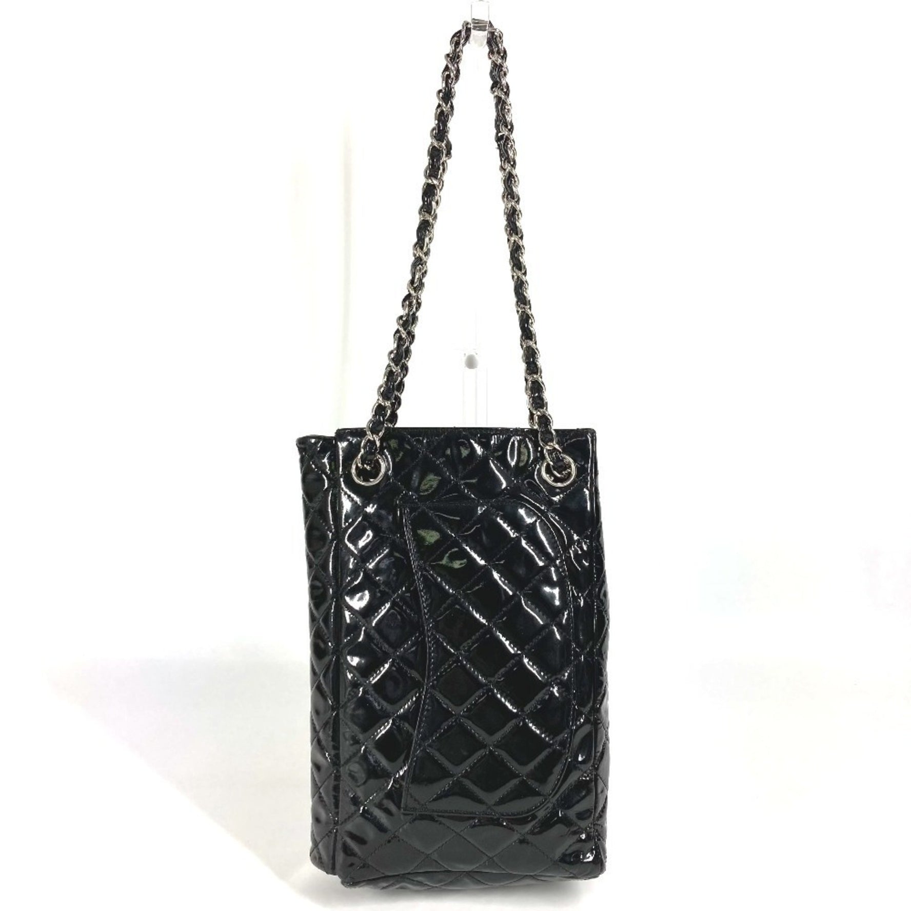 CHANEL CC Coco Mark Logo Vertical Upside Down Matelasse Double Chain Flap Shoulder Bag Enamel