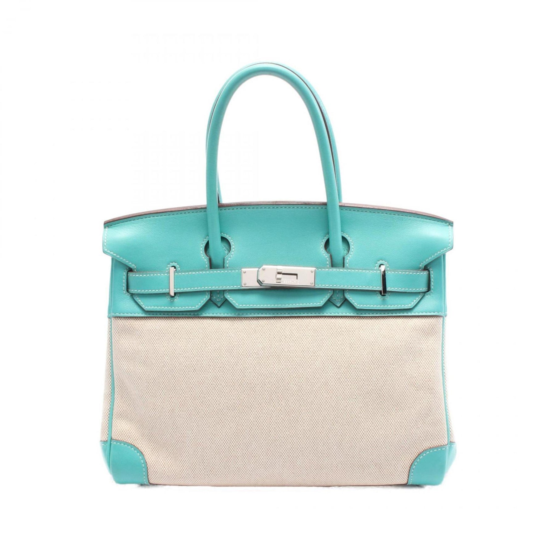 Hermes Hermès Birkin 30 handbag, leather, Toile Officier, Swift women's, beige, blue