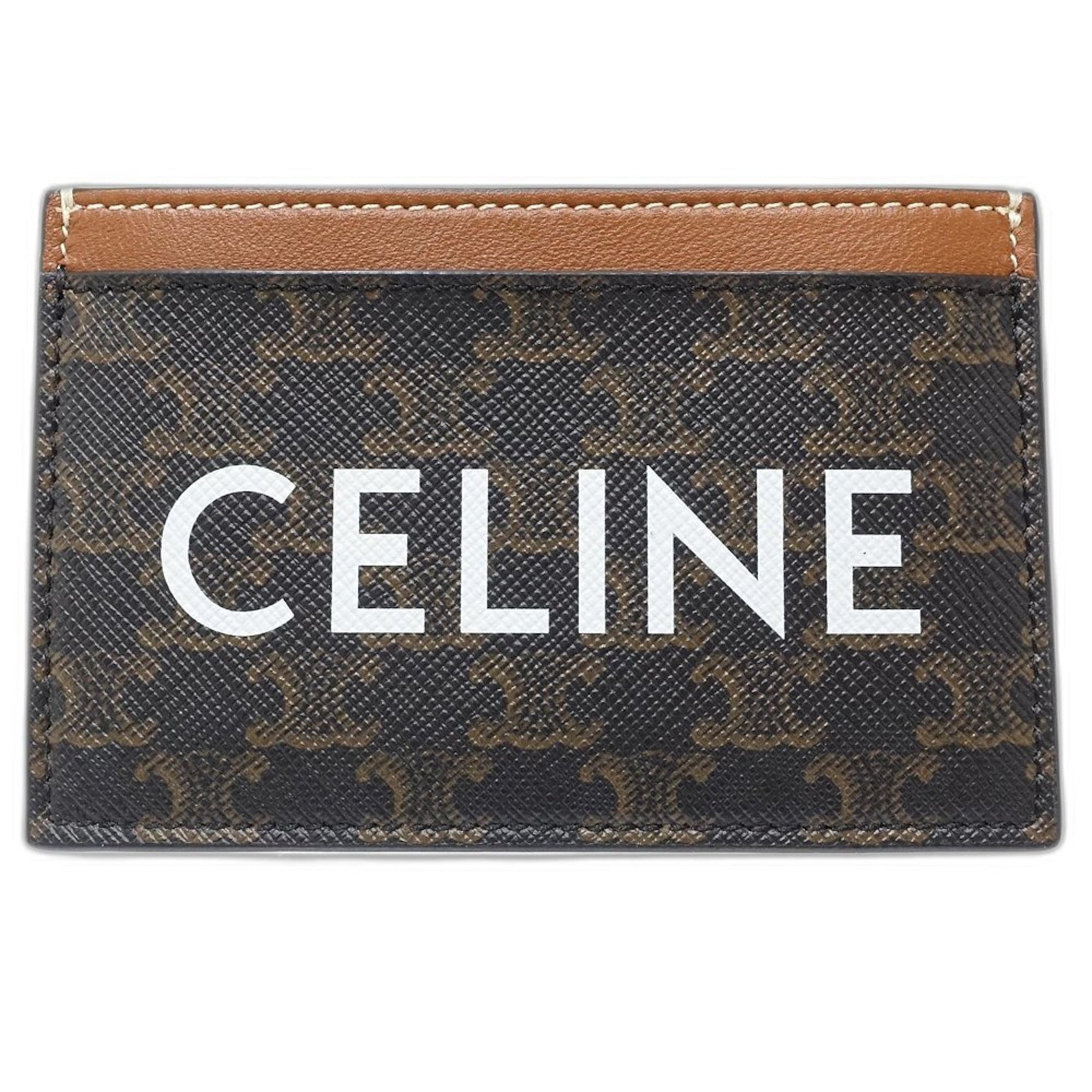 CELINE Triomphe Card Holder in Tan Leather