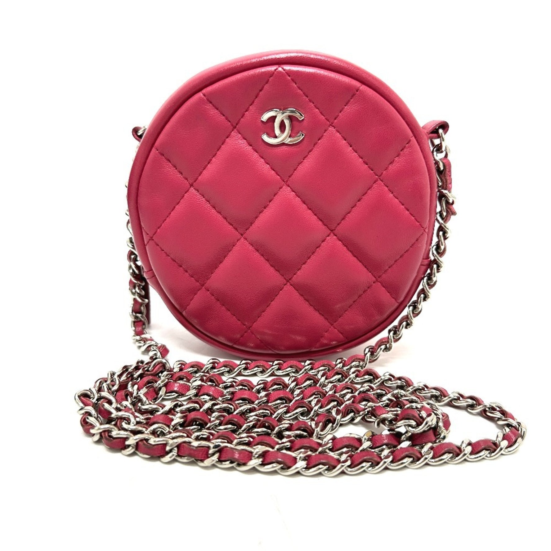 CHANEL Coco Mark Round Chain Shoulder Bag Lambskin Women's Beige