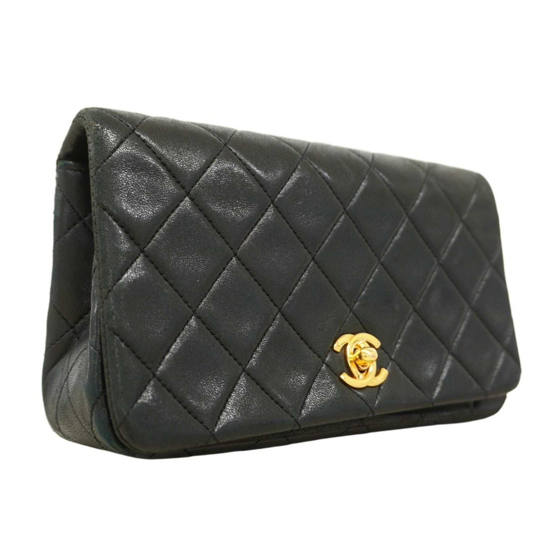 Chanel Matelasse Shoulder Bag with Chain Bag, Lambskin, Black, Women's