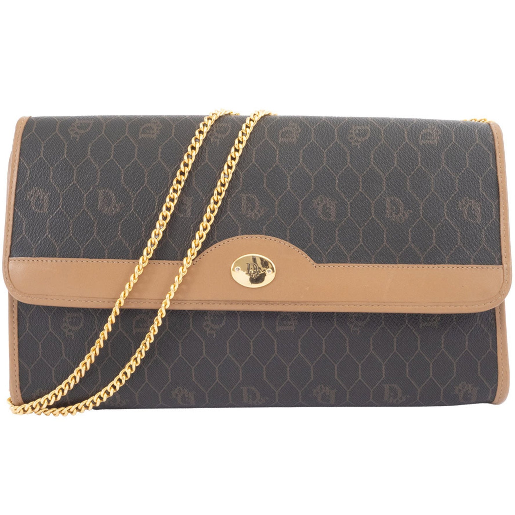 Christian Dior Honeycomb Chain Shoulder Bag PVC|Leather Dark Brown