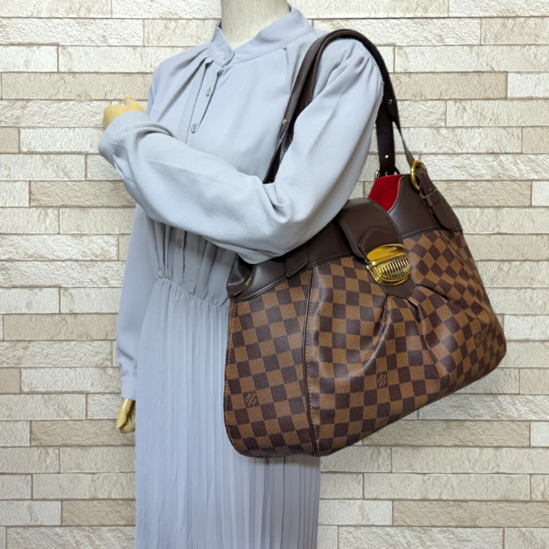 Louis Vuitton Sistine GM Damier Shoulder Bag Canvas Brown