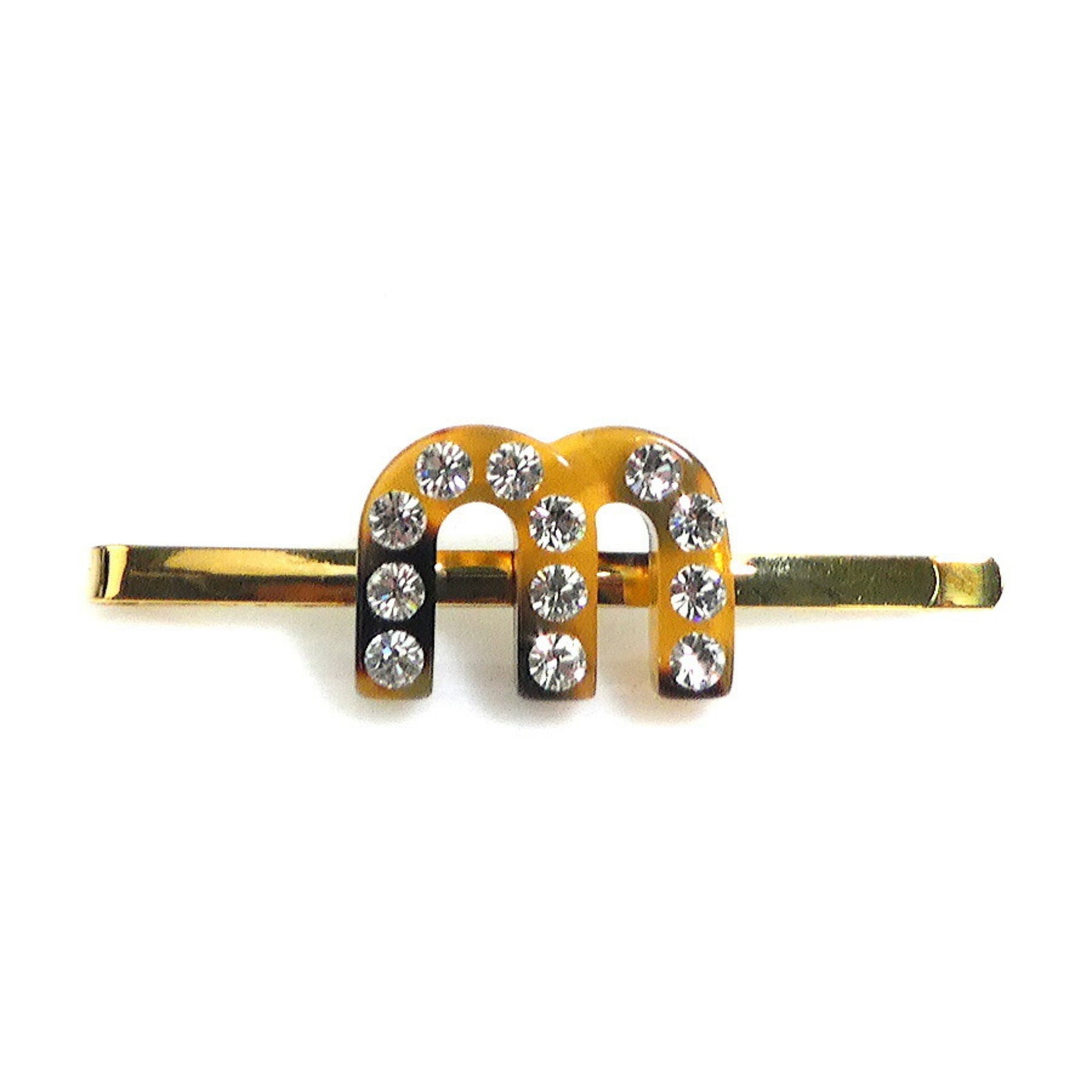 Miu Miu Miu Hairpin Hair Accessory Metal Acrylic Gold Brown Silver