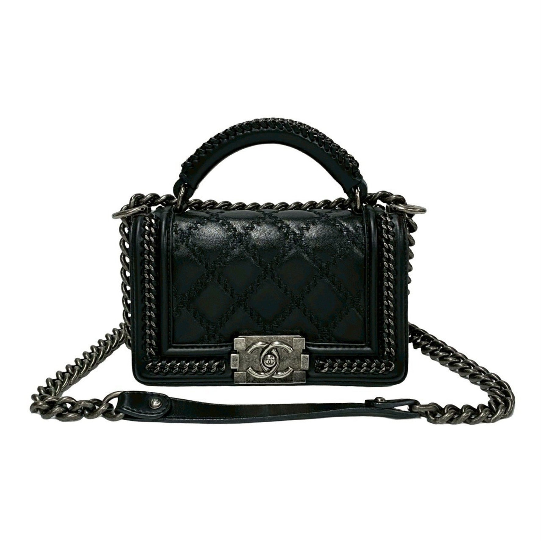 CHANEL Boy Leather Chain Shoulder Bag/Handbag/Semi-Shoulder Bag, 733-2