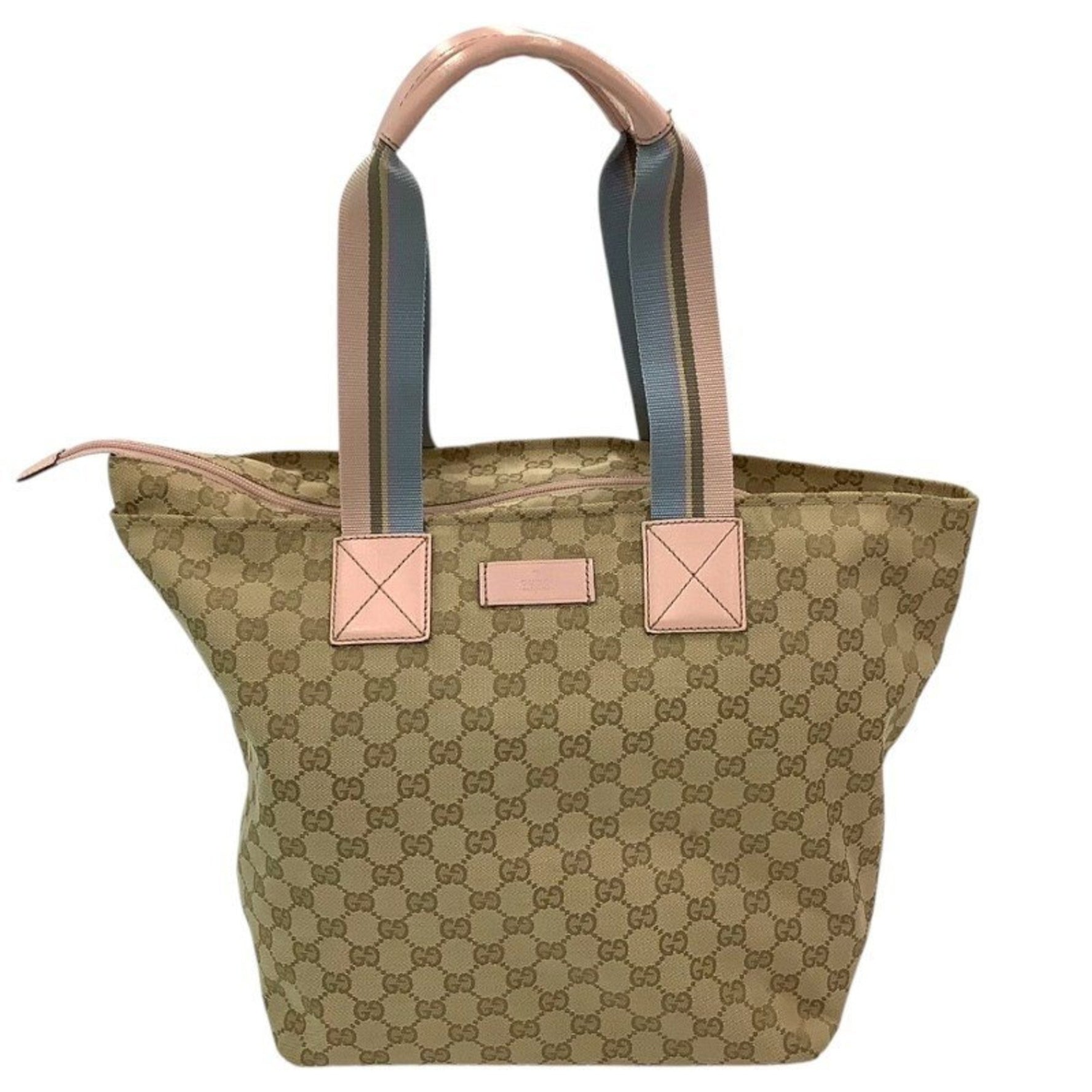 GUCCI GG Canvas Sherry Line Tote Bag Leather Beige Pink