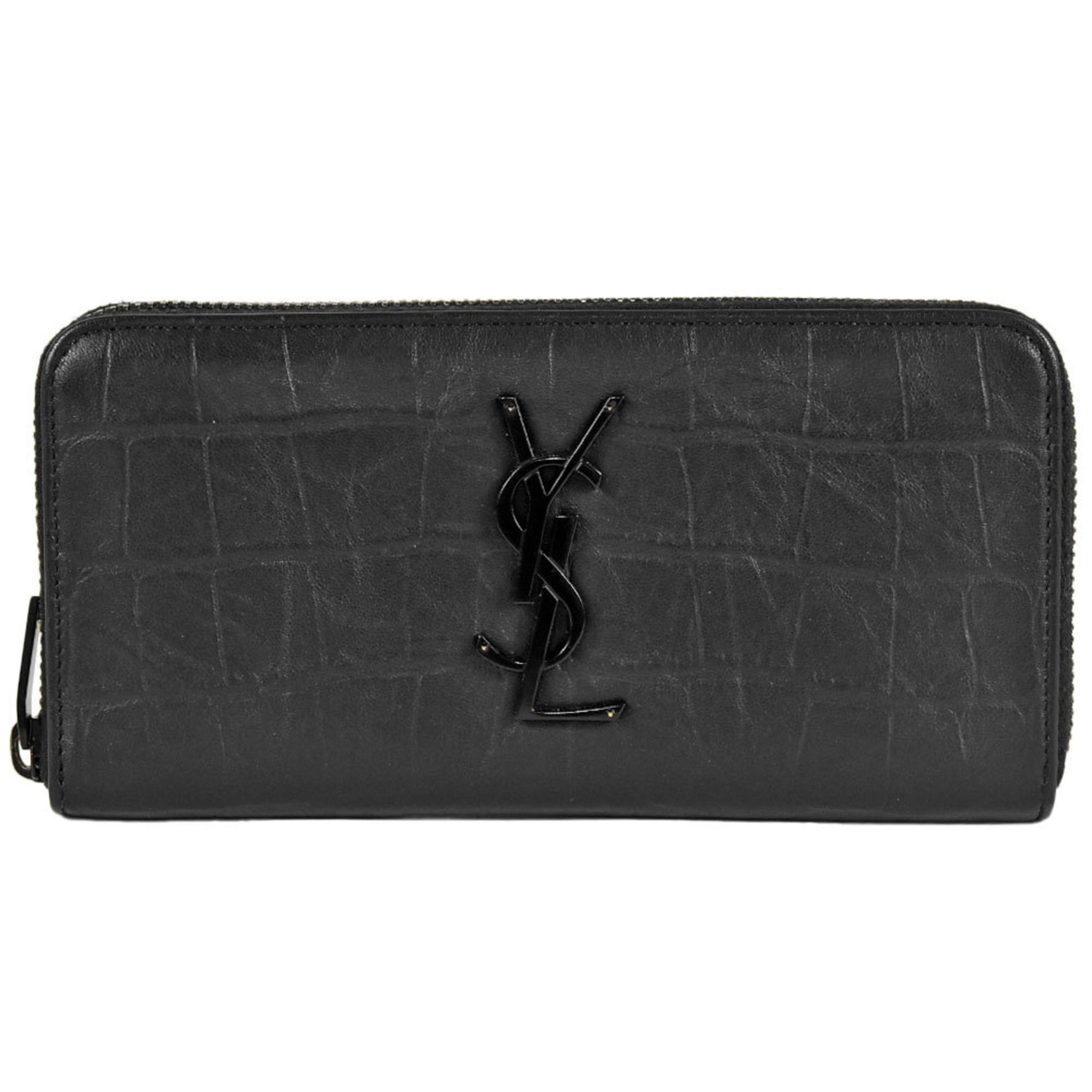 Saint Laurent SAINT LAURENT embossed round leather black long wallet