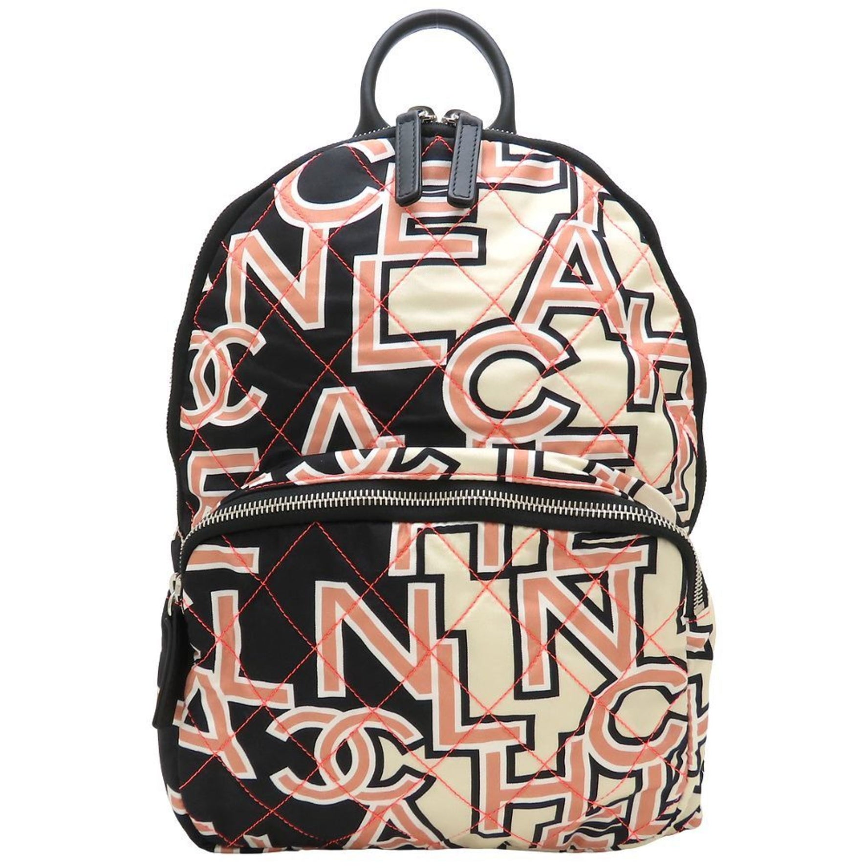 CHANEL Matelasse Neon Backpack in Nylon and Leather, Ivory, Black, Pink,