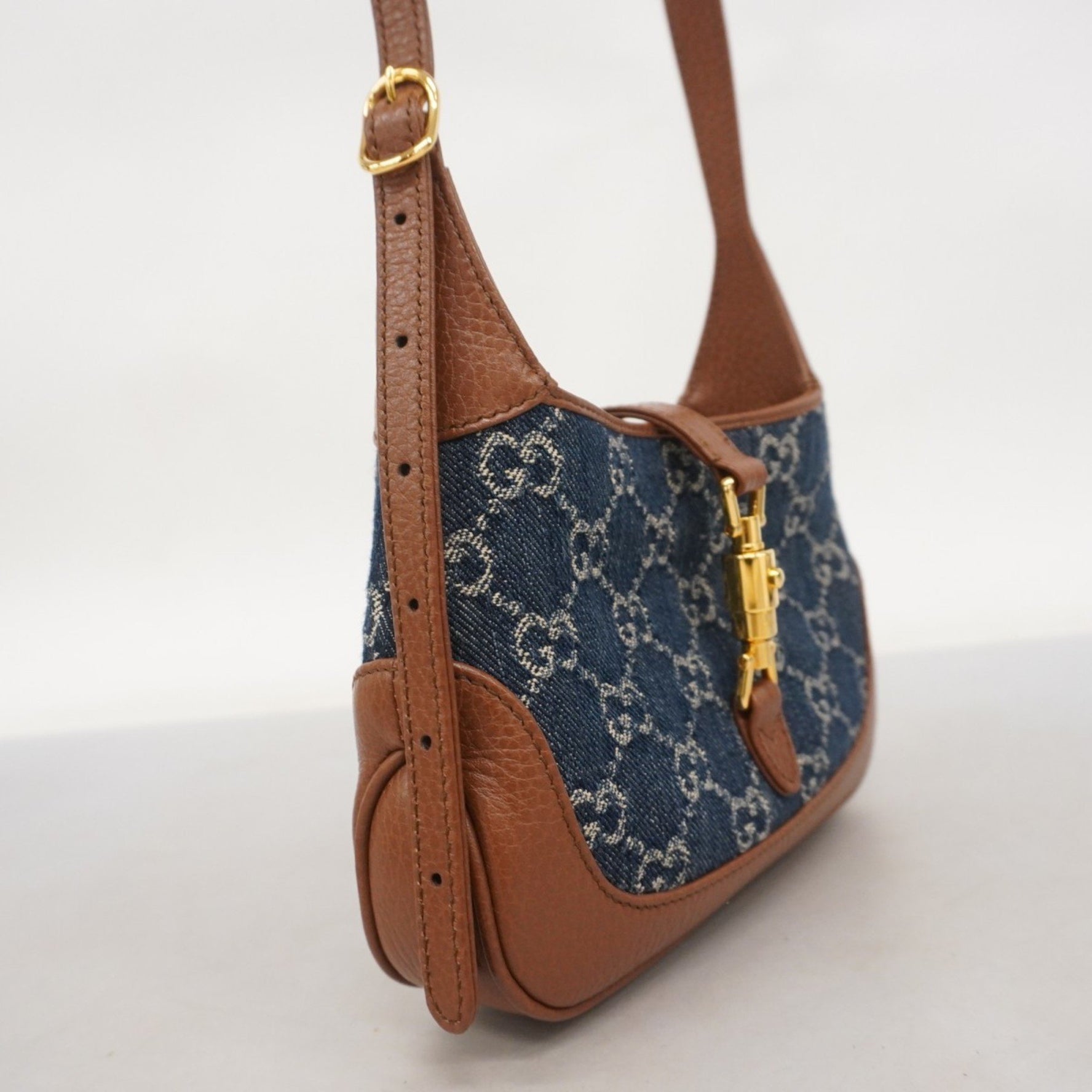 Gucci GG Denim New Jackie Shoulder Bag Blue Brown