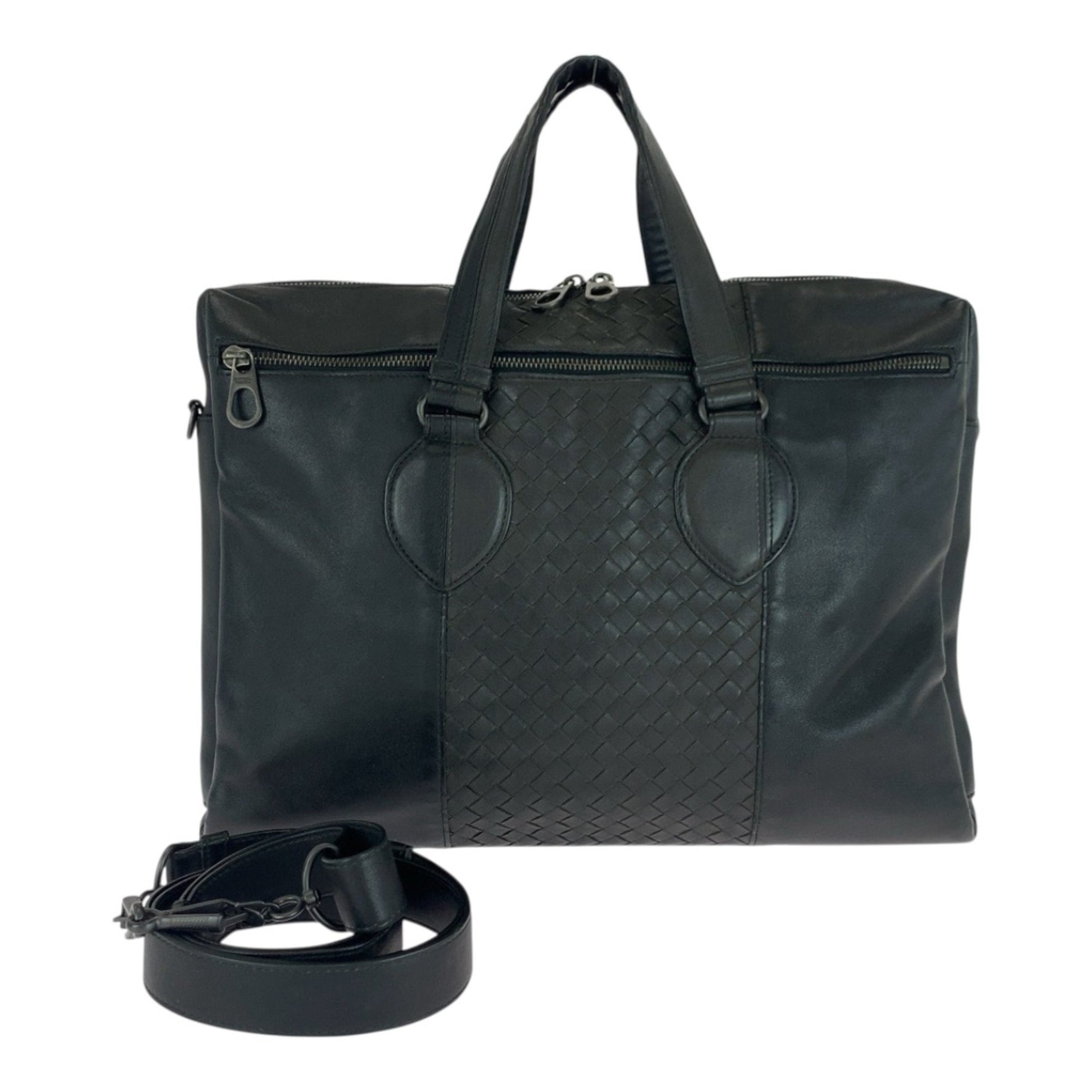 BOTTEGA VENETA Intrecciato leather business bag with silver hardware, briefcase, and shoulder