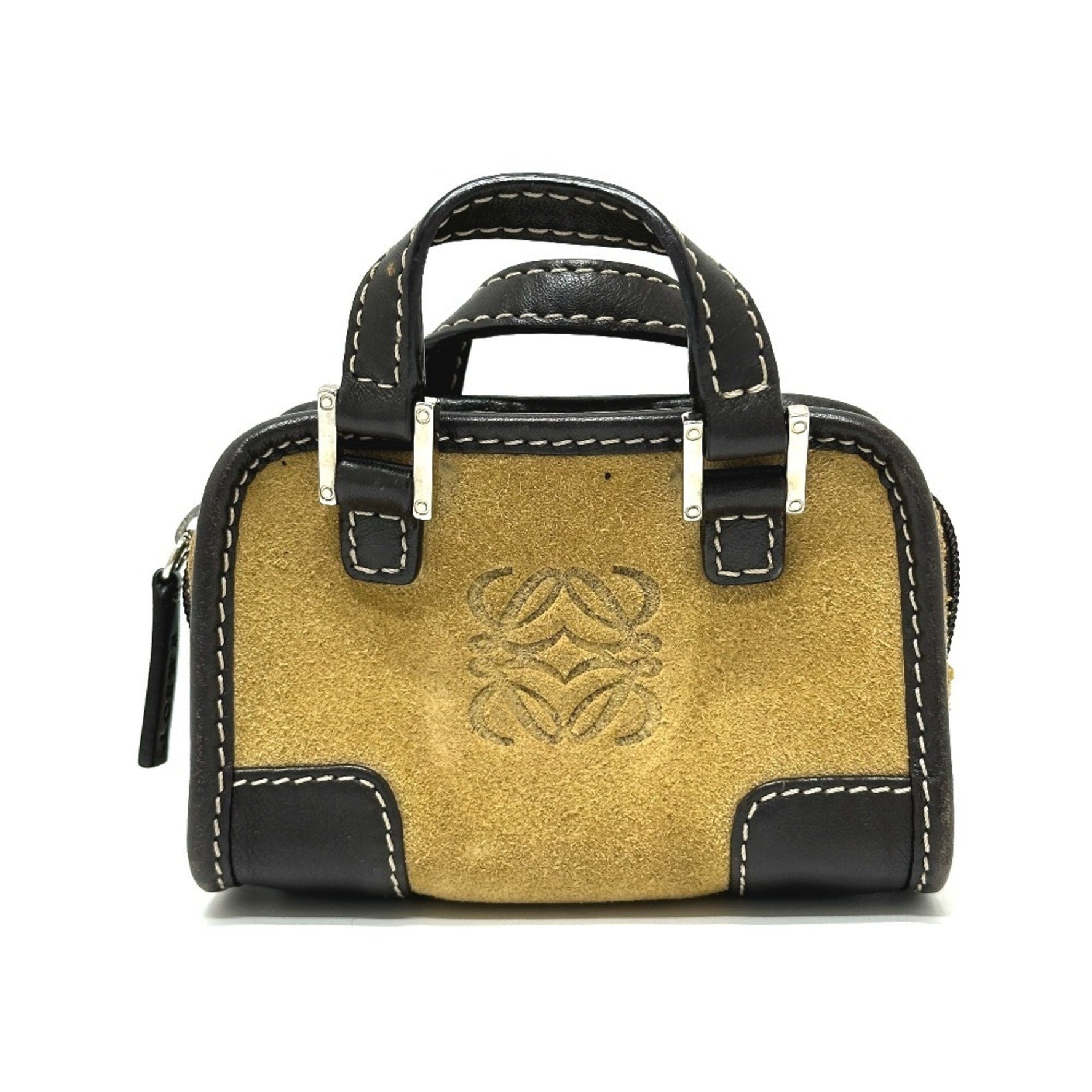 LOEWE Amazona Micro Mini Pouch Keychain Handbag Suede Beige