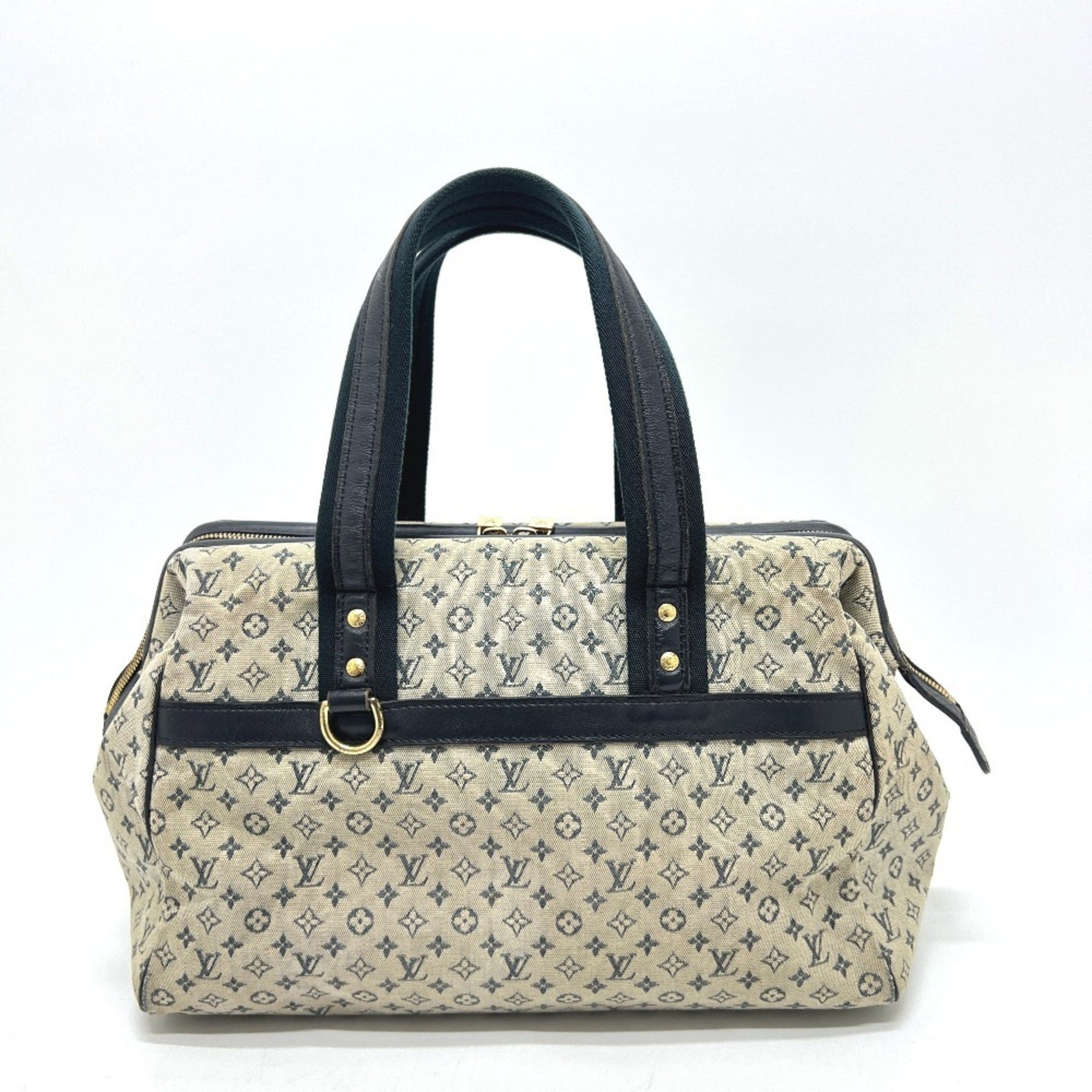 LOUIS VUITTON Monogram Mini Josephine GM Boston Bag, Handbag, Canvas, Navy