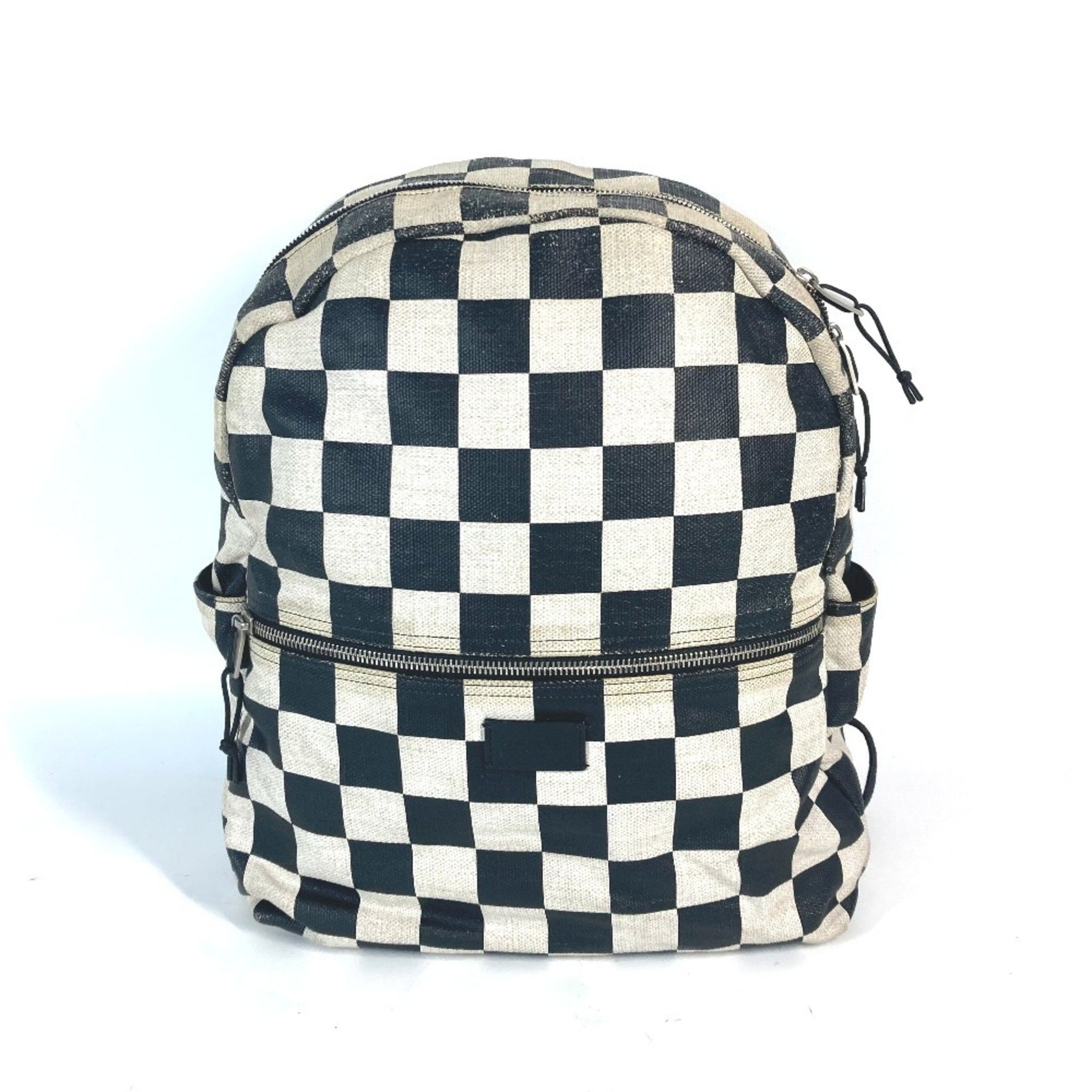 SAINT LAURENT Saint Laurent Paris Checkered Backpack Leather Coated Canvas Men's Beige