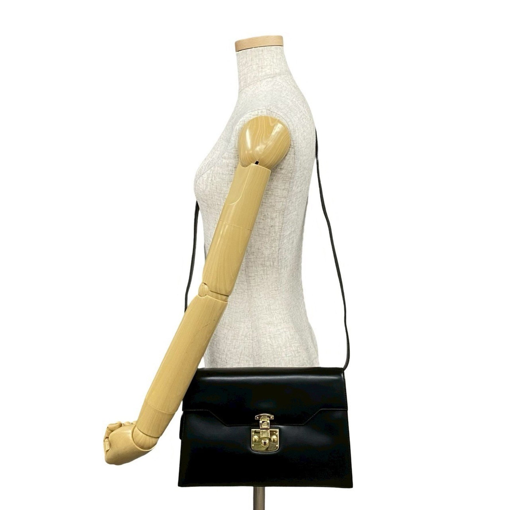 GUCCI Ladylock Calf Leather Shoulder Bag/Pochette/Sacoche Black 09251