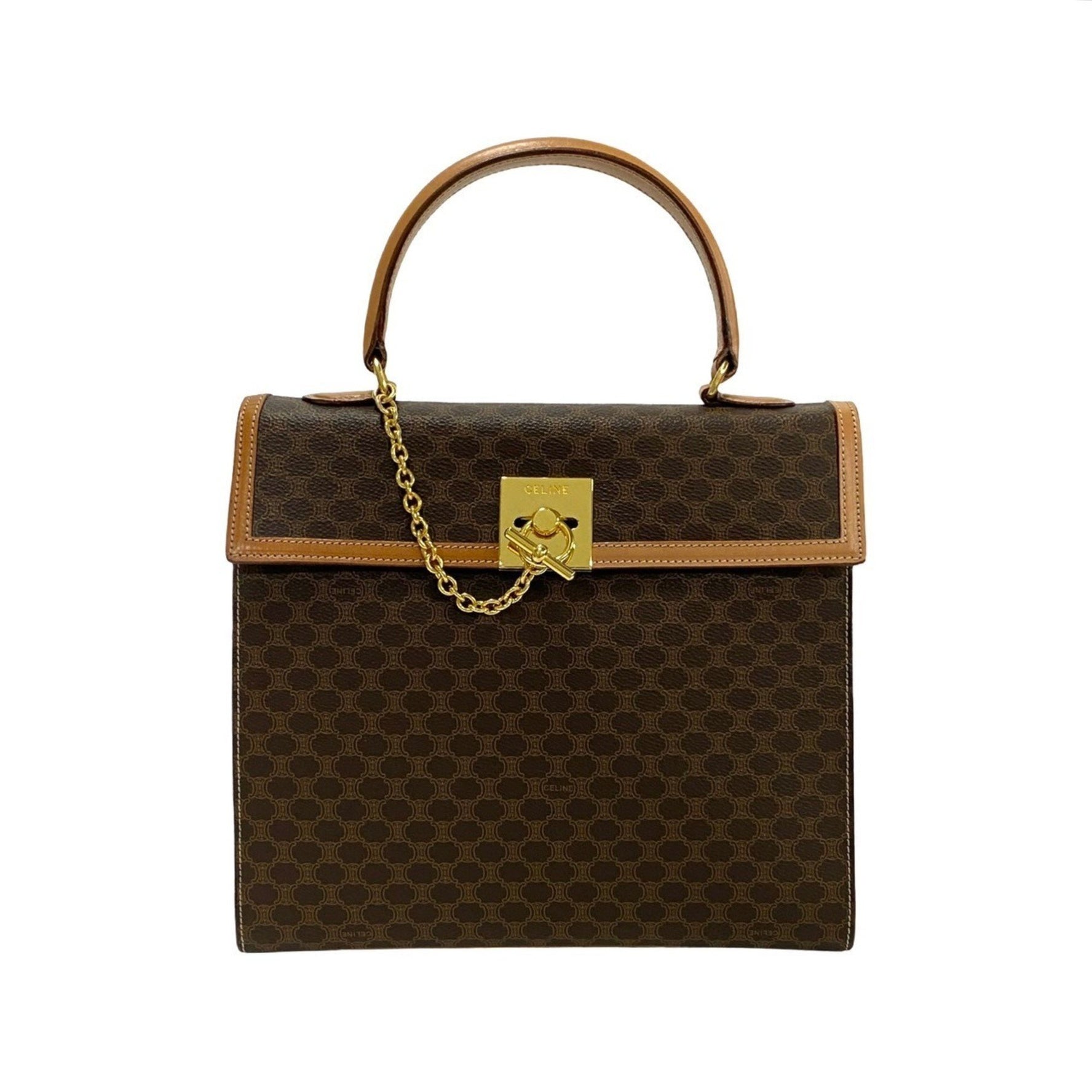 CELINE Macadam Blason Triomphe Print Logo Ring Hardware Leather Handbag Mini Tote Bag 328-8