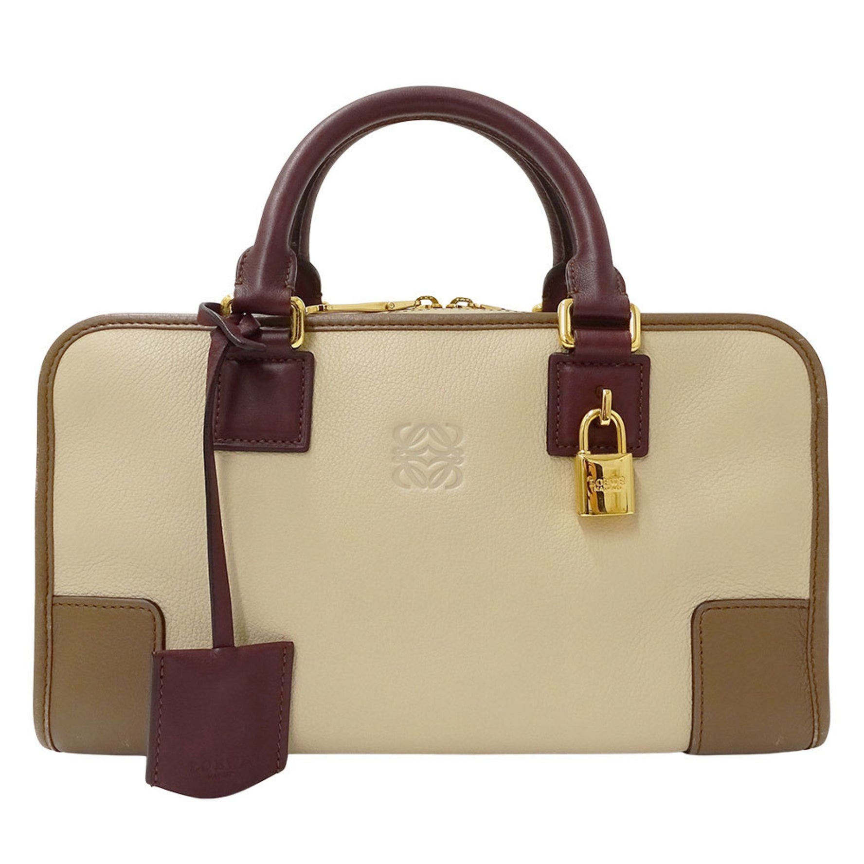 LOEWE Amazona 28 Leather Handbag in Beige and Brown