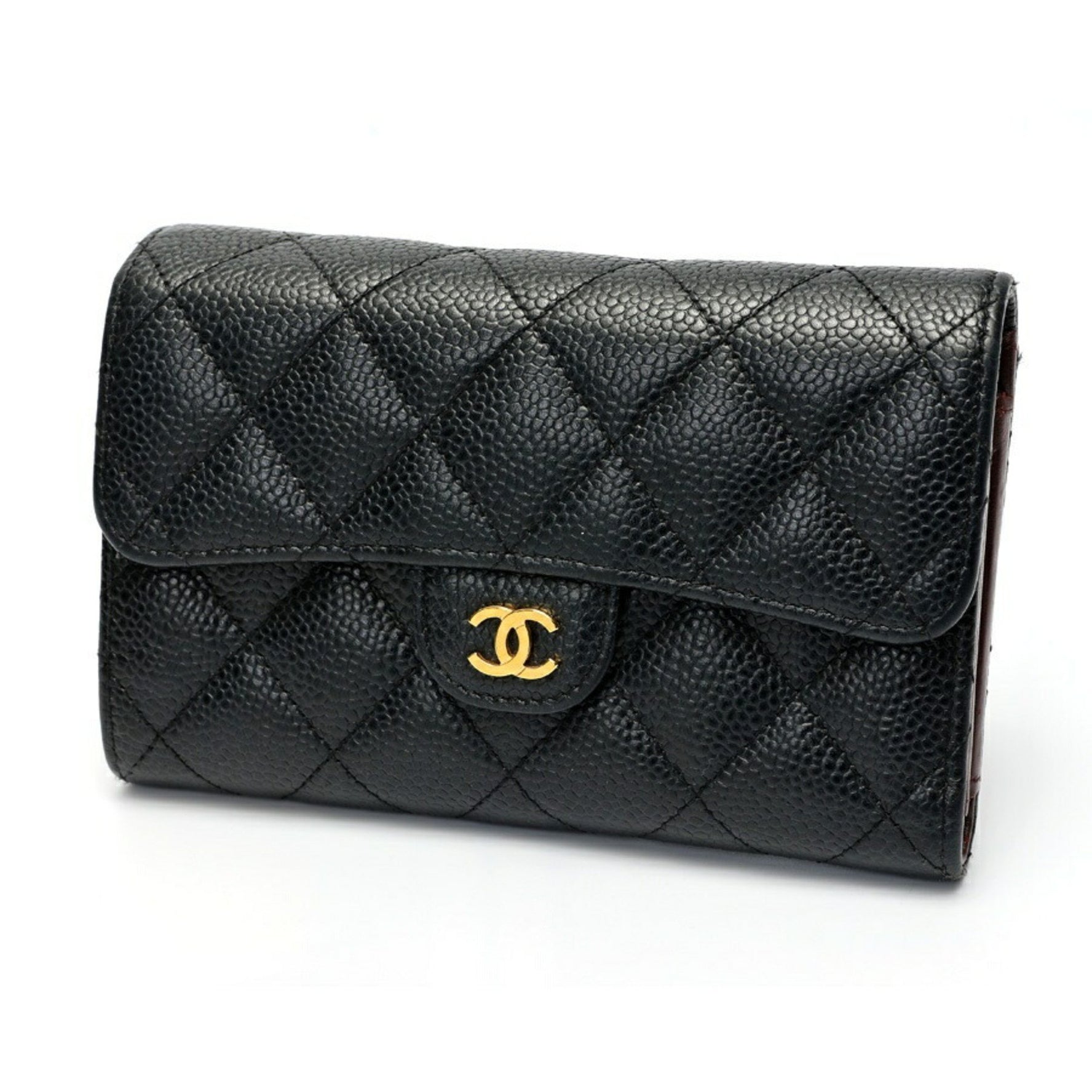 CHANEL Matelasse Medium Flap Wallet Tri-fold Caviar Skin