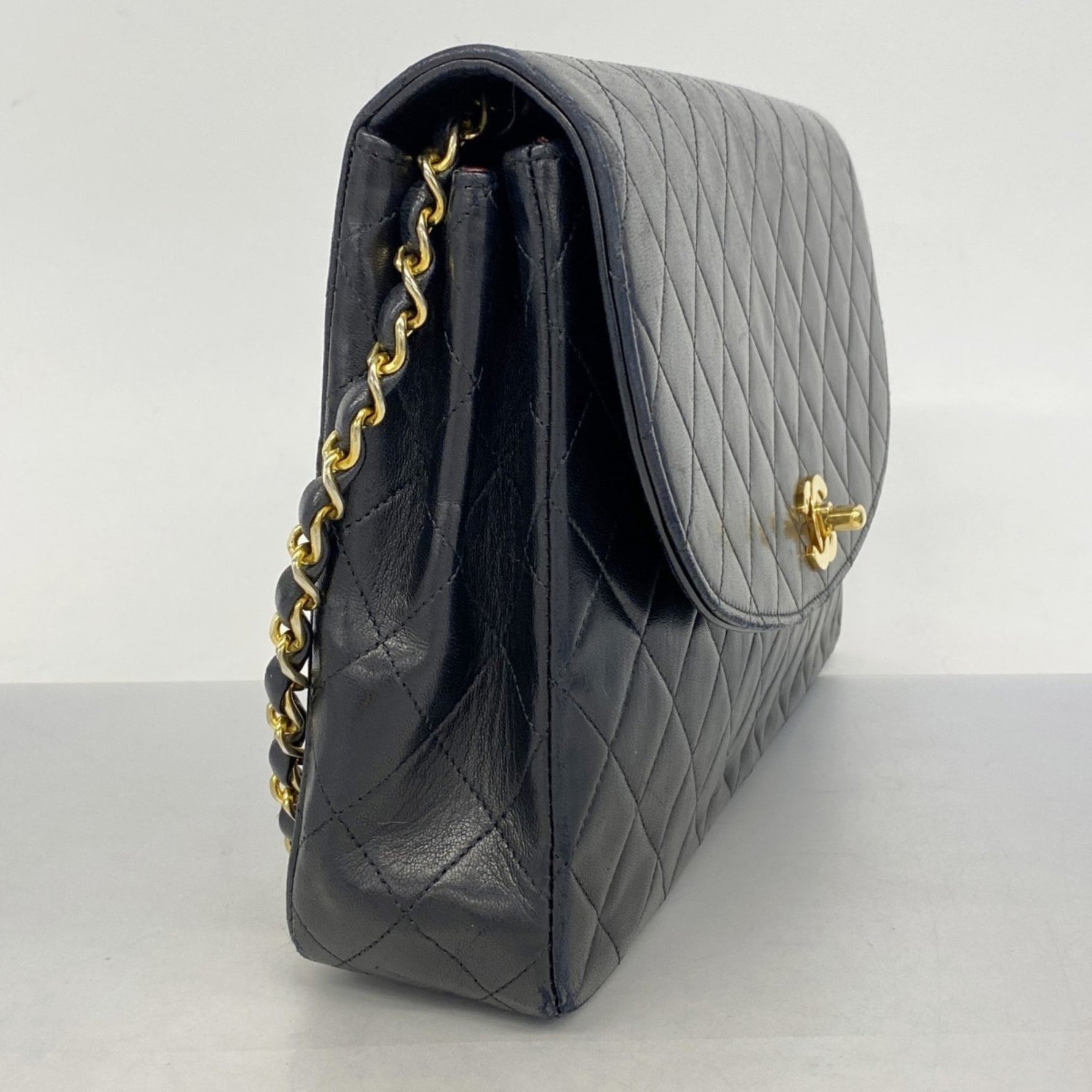 Chanel Matelasse Shoulder Bag with Chain Bag, Lambskin, Black, Women's