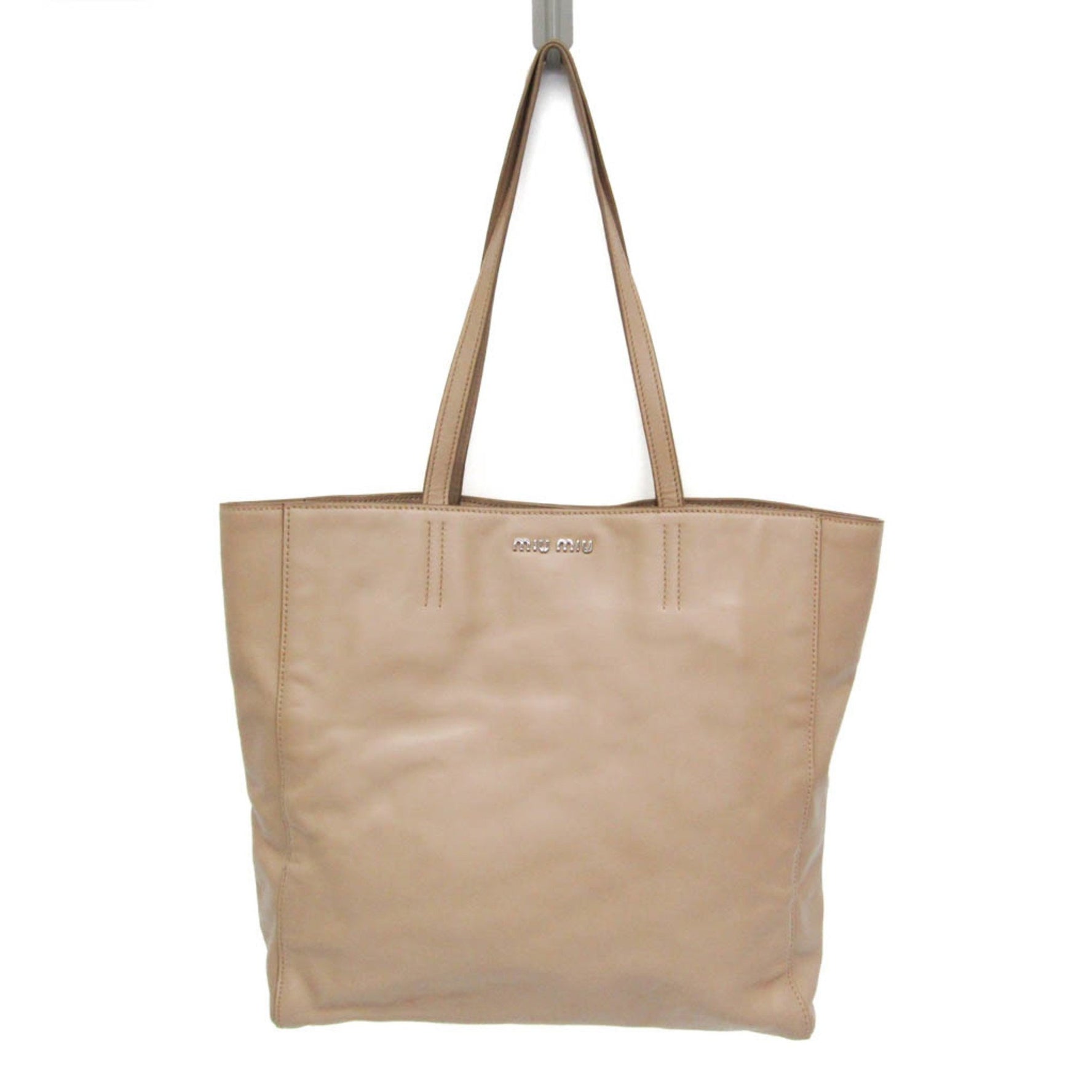 Miu Miu VITELLO SOFT Leather Tote Bag Pink Beige