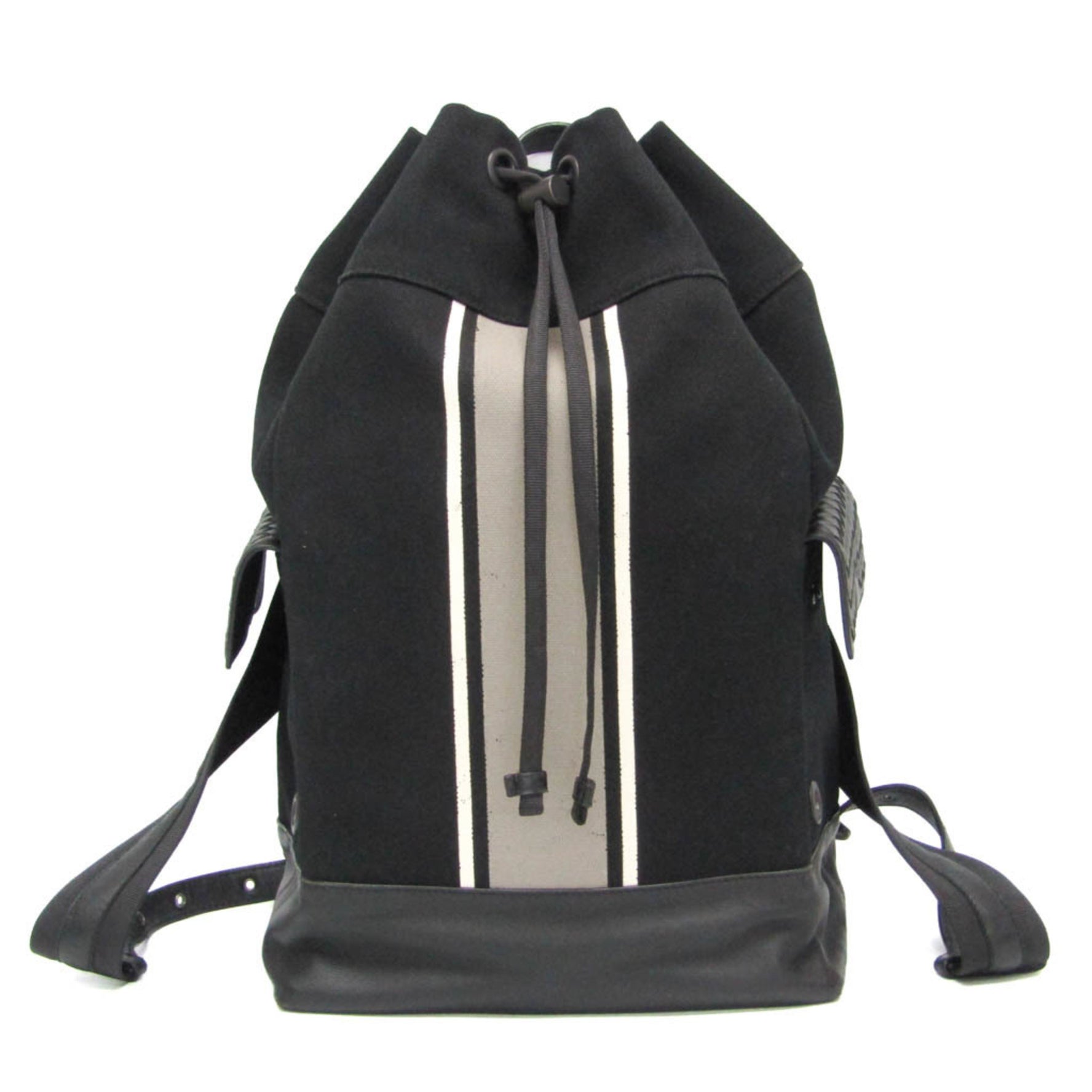Bottega Veneta Drawstring Bag Stripe Leather,Canvas Backpack Black,Gray,White