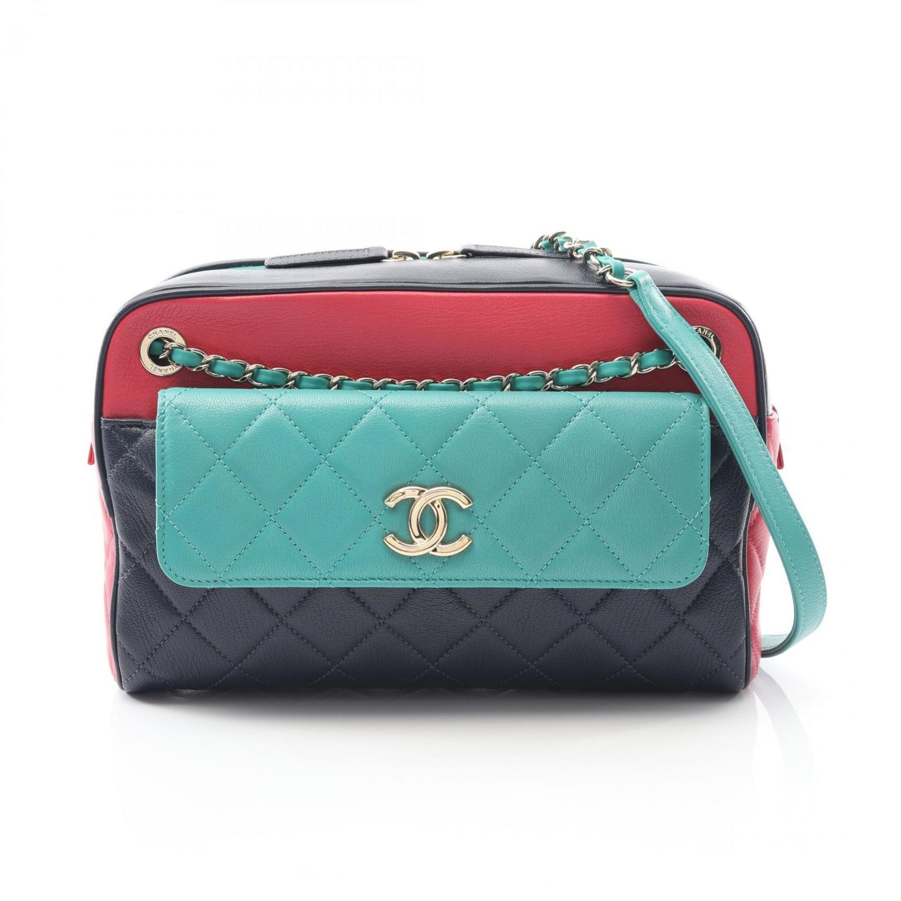 CHANEL Matelasse Shoulder Bag, Leather, Navy, Pink, Green