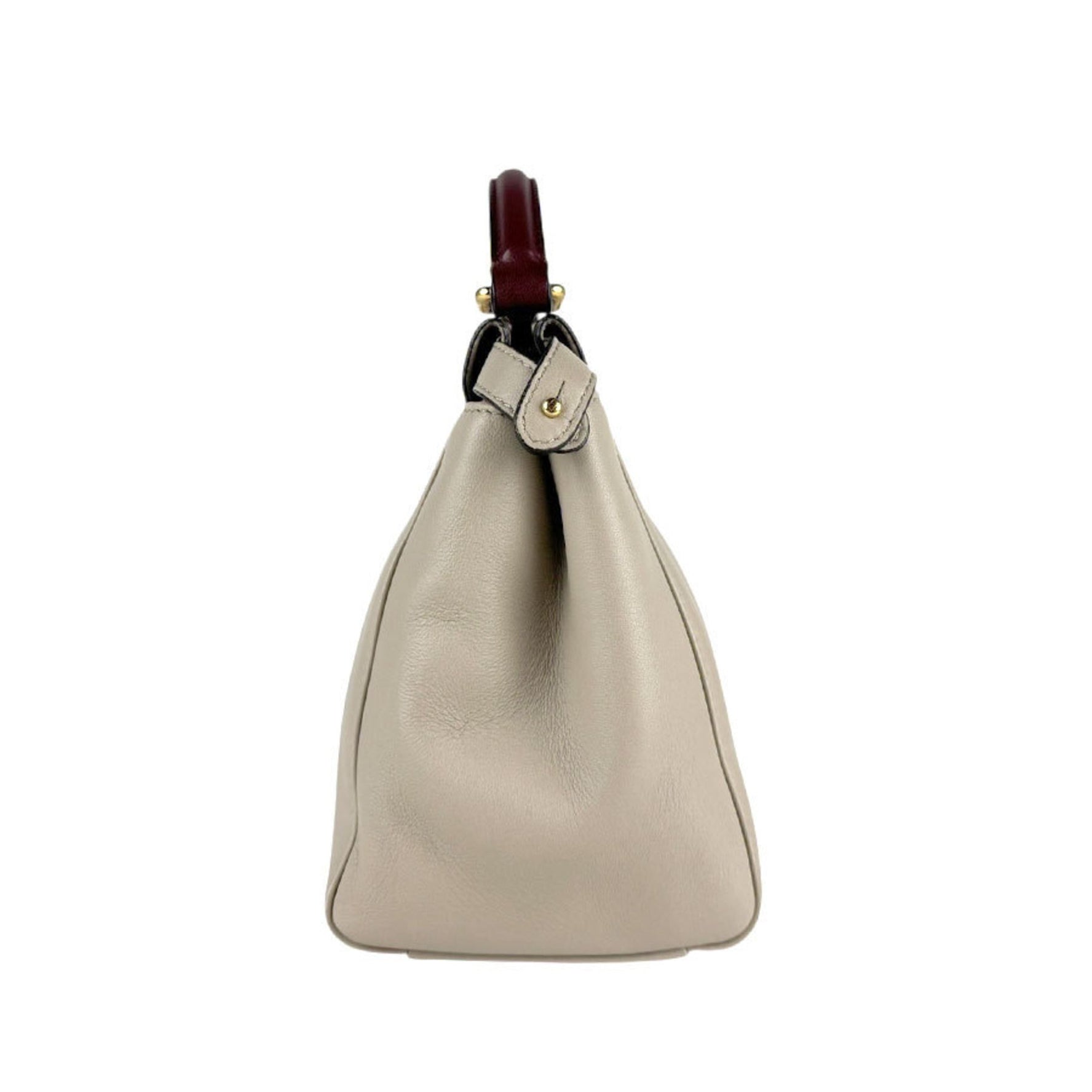FENDI Peekaboo Mini Iconic Leather Handbag Shoulder Bag in Greige, Burgundy, and Gold