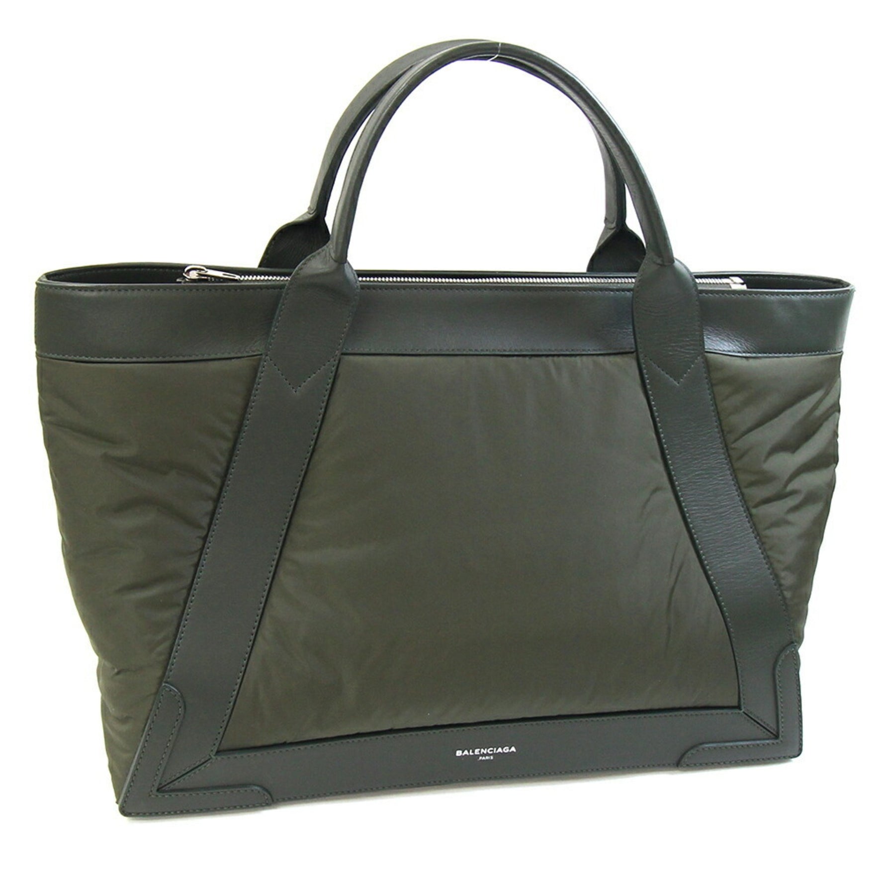 Balenciaga Handbag Navy Cabas M Khaki Nylon Leather Hand Tote Men's Women's BALENCIAGA