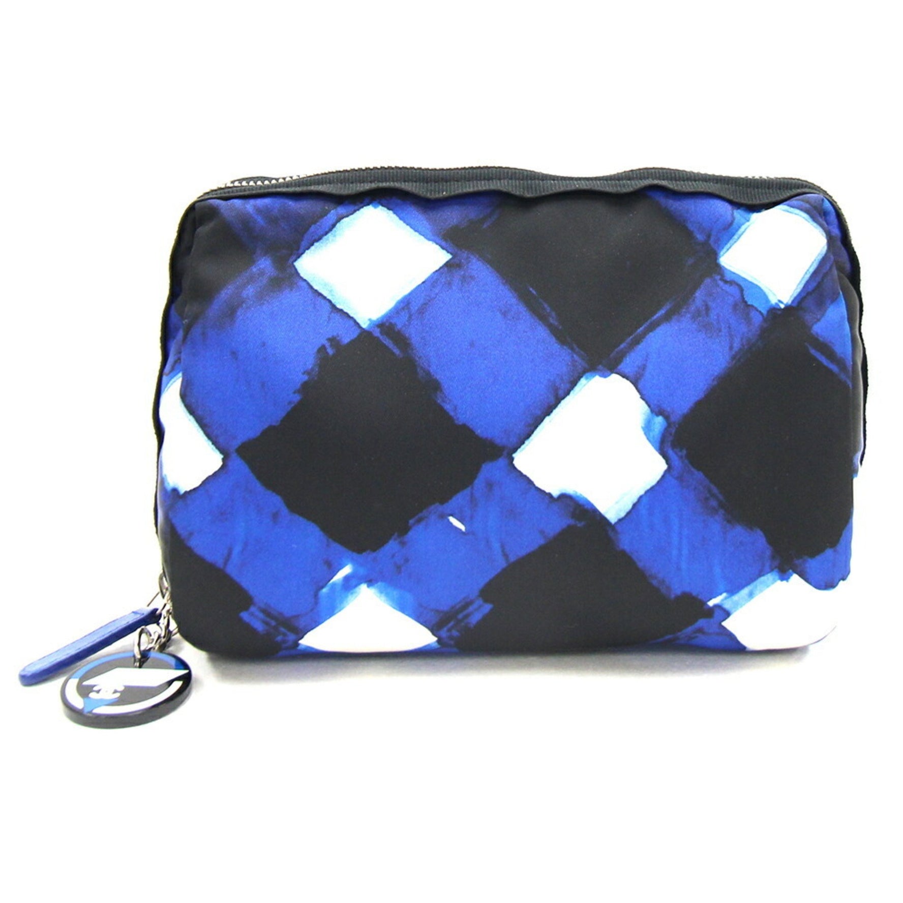 Chanel pouch blue black off-white nylon ladies check CHANEL