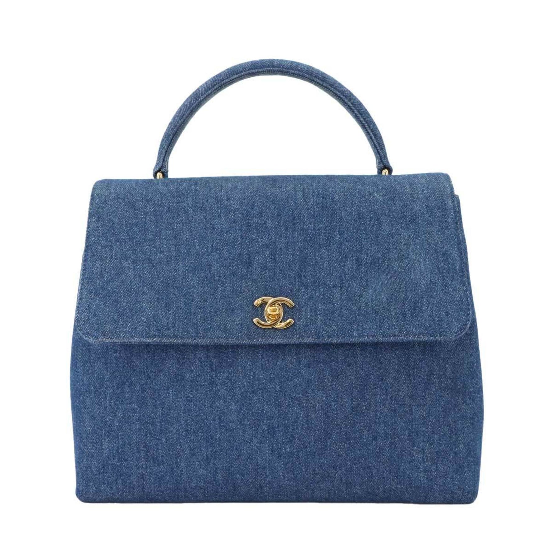 CHANEL Handbag in Denim Leather with Gold Hardware and Turn Lock