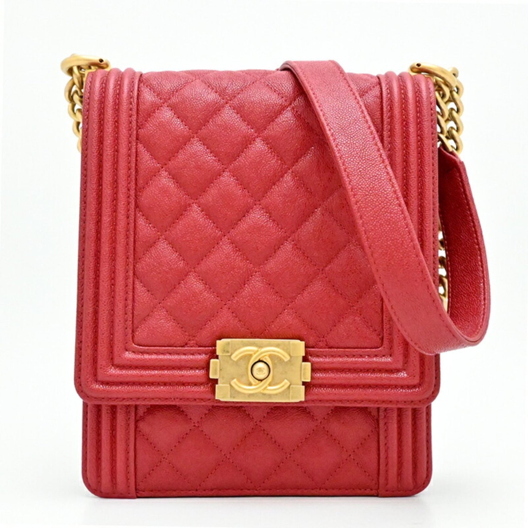 CHANEL Boy Chanel Women's Shoulder Bag AS0130 Caviar Leather Red