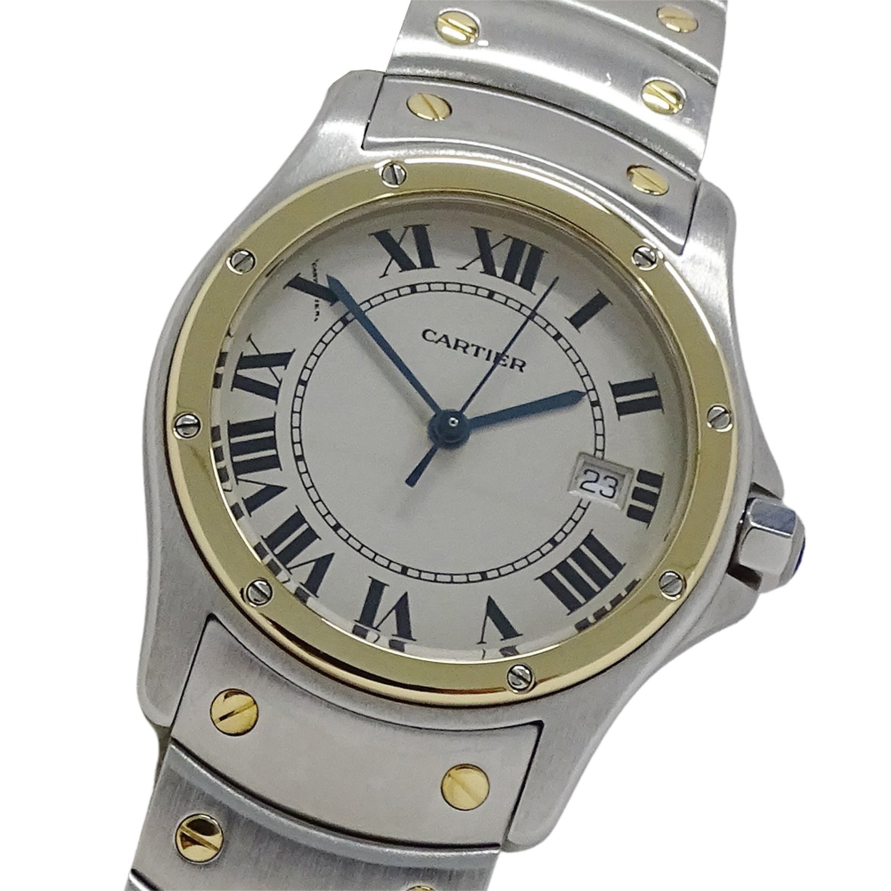 Cartier Santos Ronde MM Watch with Date, Quartz Movement, Stainless Steel, Gold, and Yellow Polished