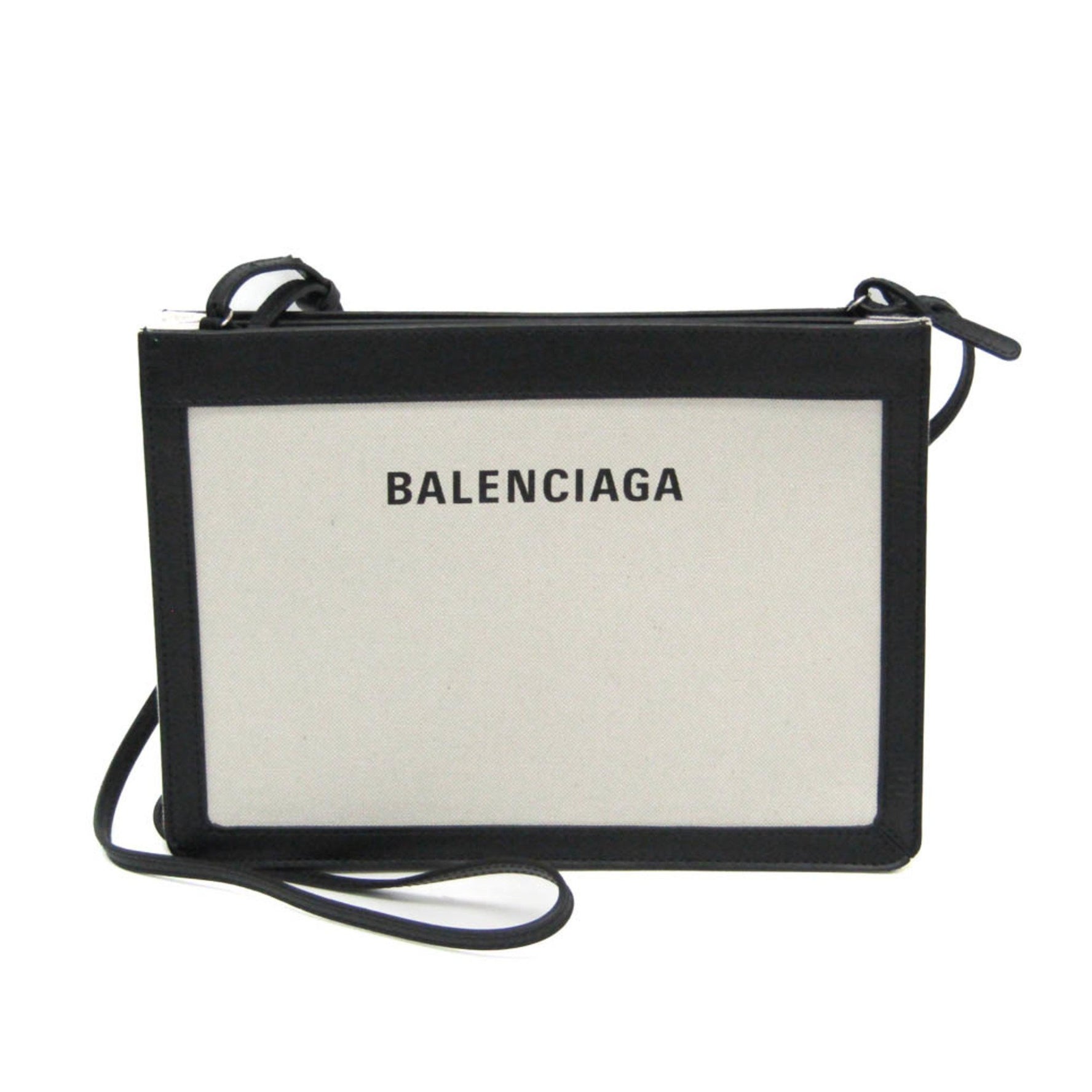Balenciaga Navy Pochette Men,Women Canvas,Leather Shoulder Bag Black,Off-white