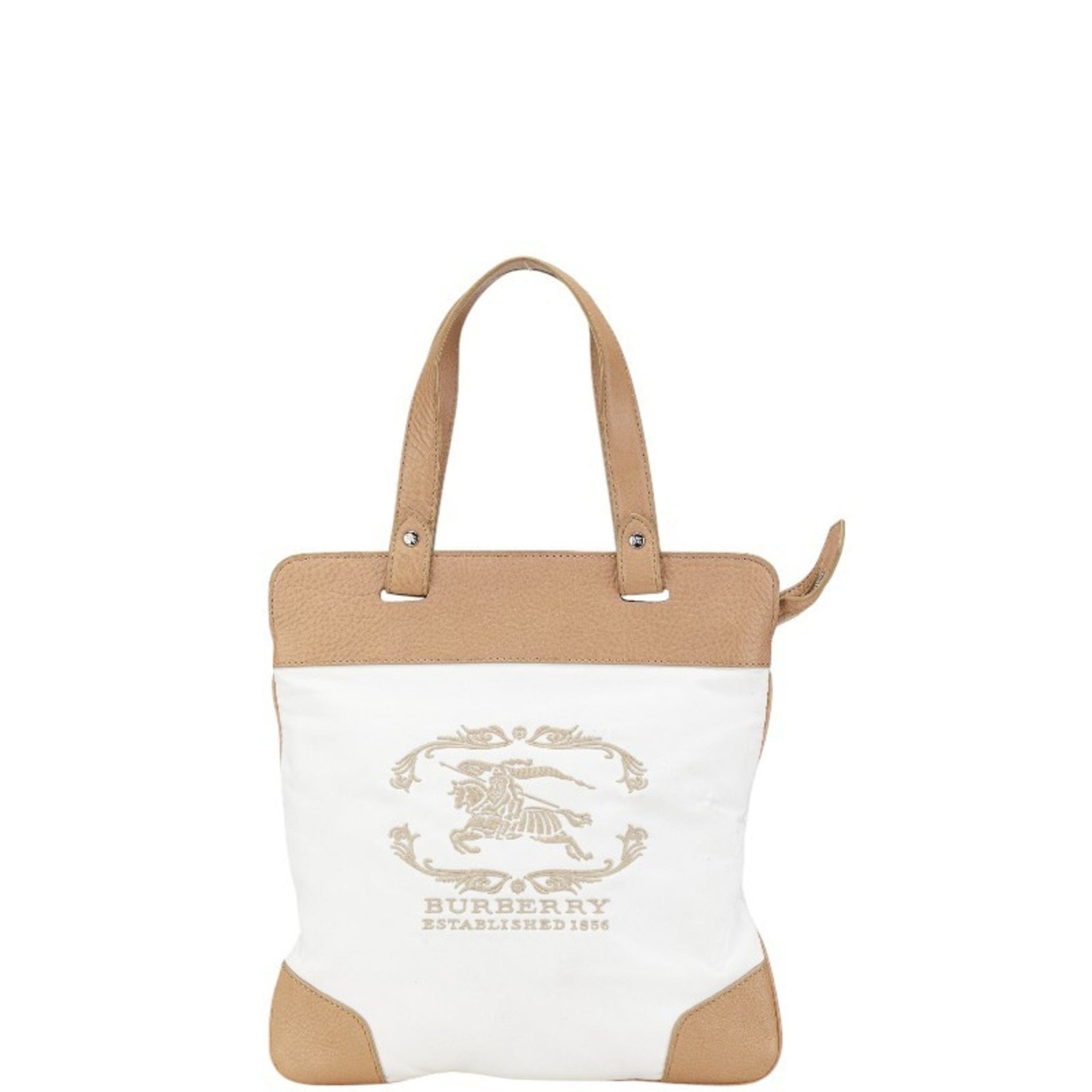 Burberry Nova Check Logo Handbag Tote Bag in White and Beige Canvas Leather .