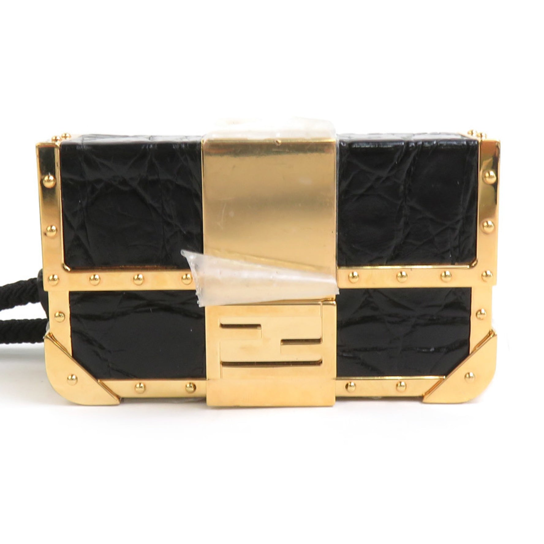 FENDI Tech Ledger Nano X Baguette Wallet Holder Metal Leather Black x Gold Men Women