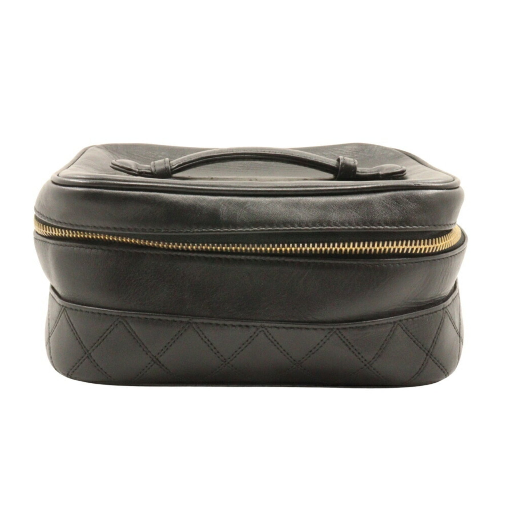 CHANEL Vanity Pouch Bicolor Handbag Lambskin Black Women's