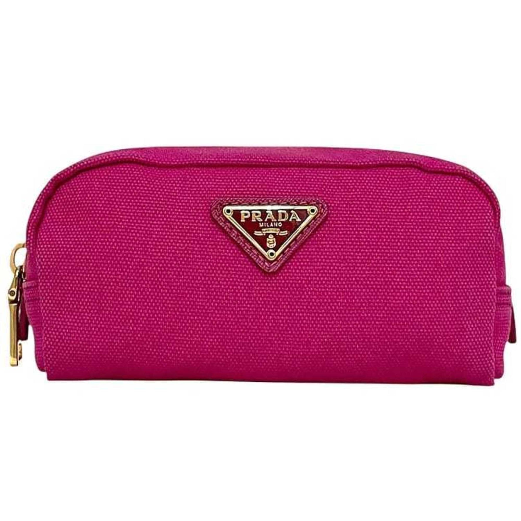 Prada Canapa Pouch Canvas Leather with Triangular Plate