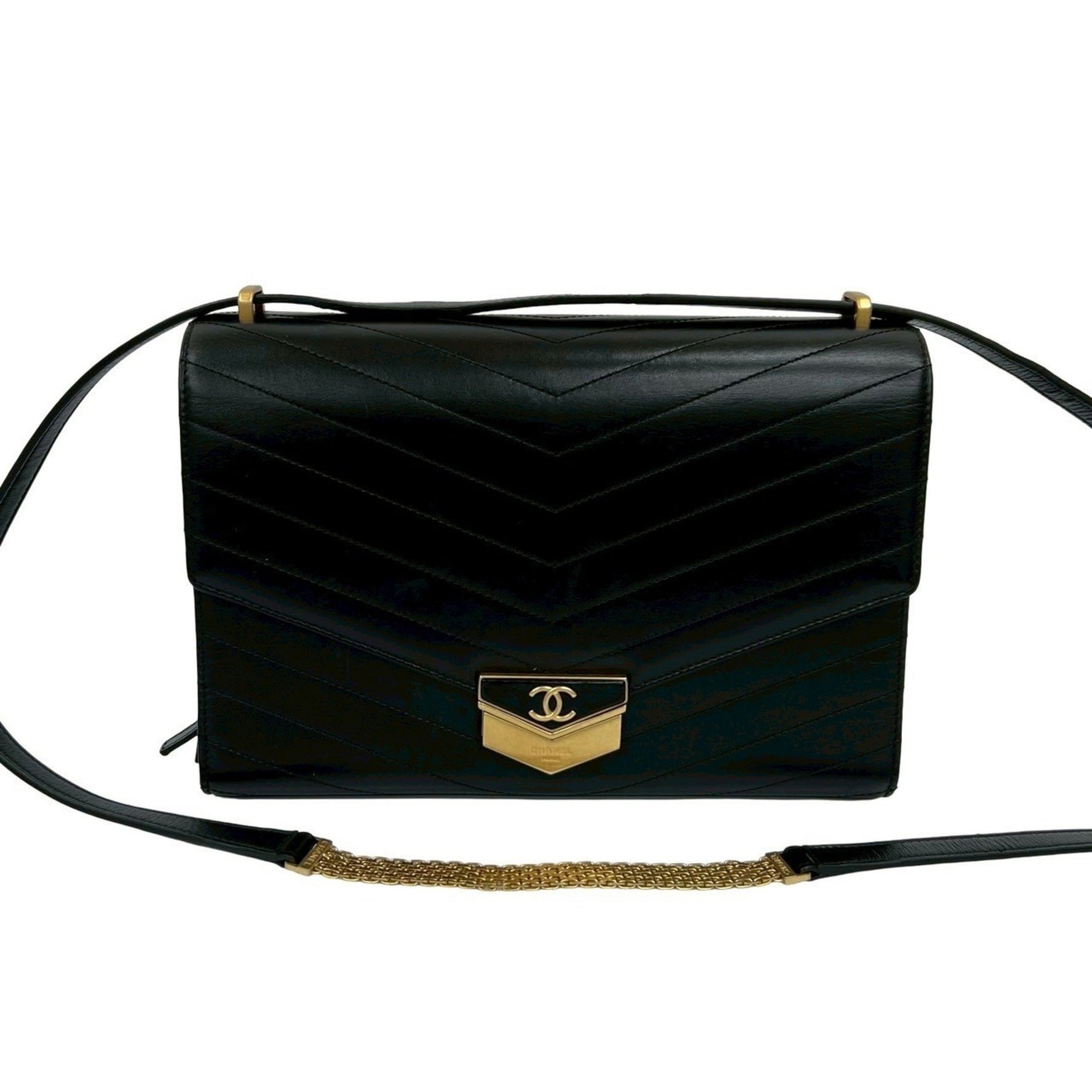 CHANEL V-stitched Coco Mark logo hardware leather shoulder bag in (product number