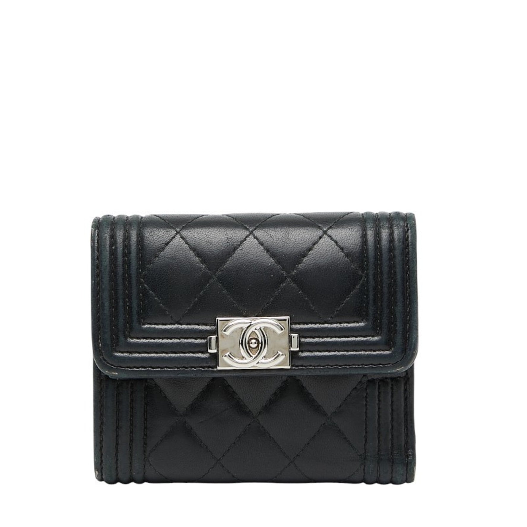 CHANEL Coco Mark Boy Tri-fold Wallet Lambskin