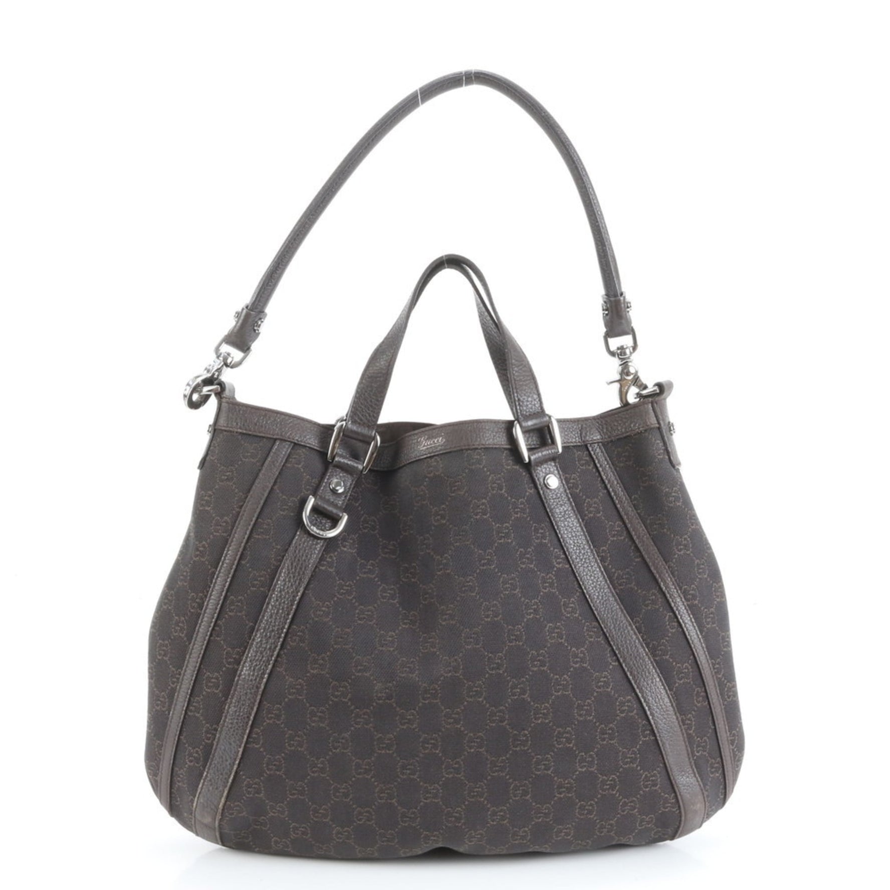 Gucci GG Canvas Abby Leather Shoulder Bag/Tote Bag Brown