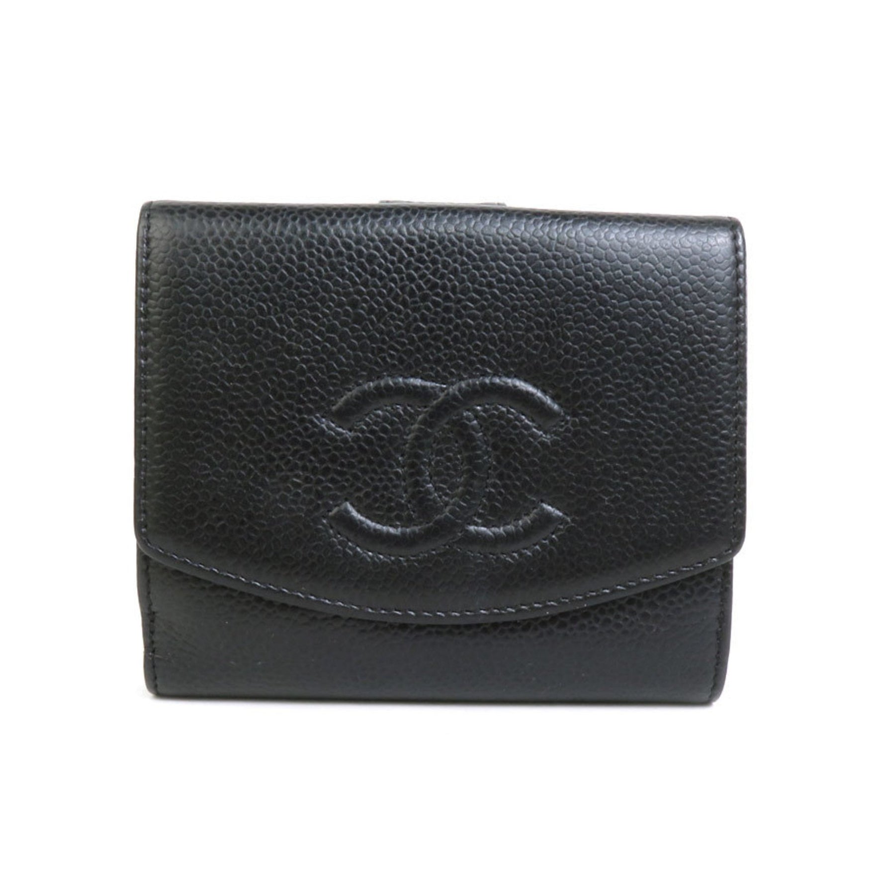 CHANEL Bifold Wallet Coco Mark Leather Black Ladies