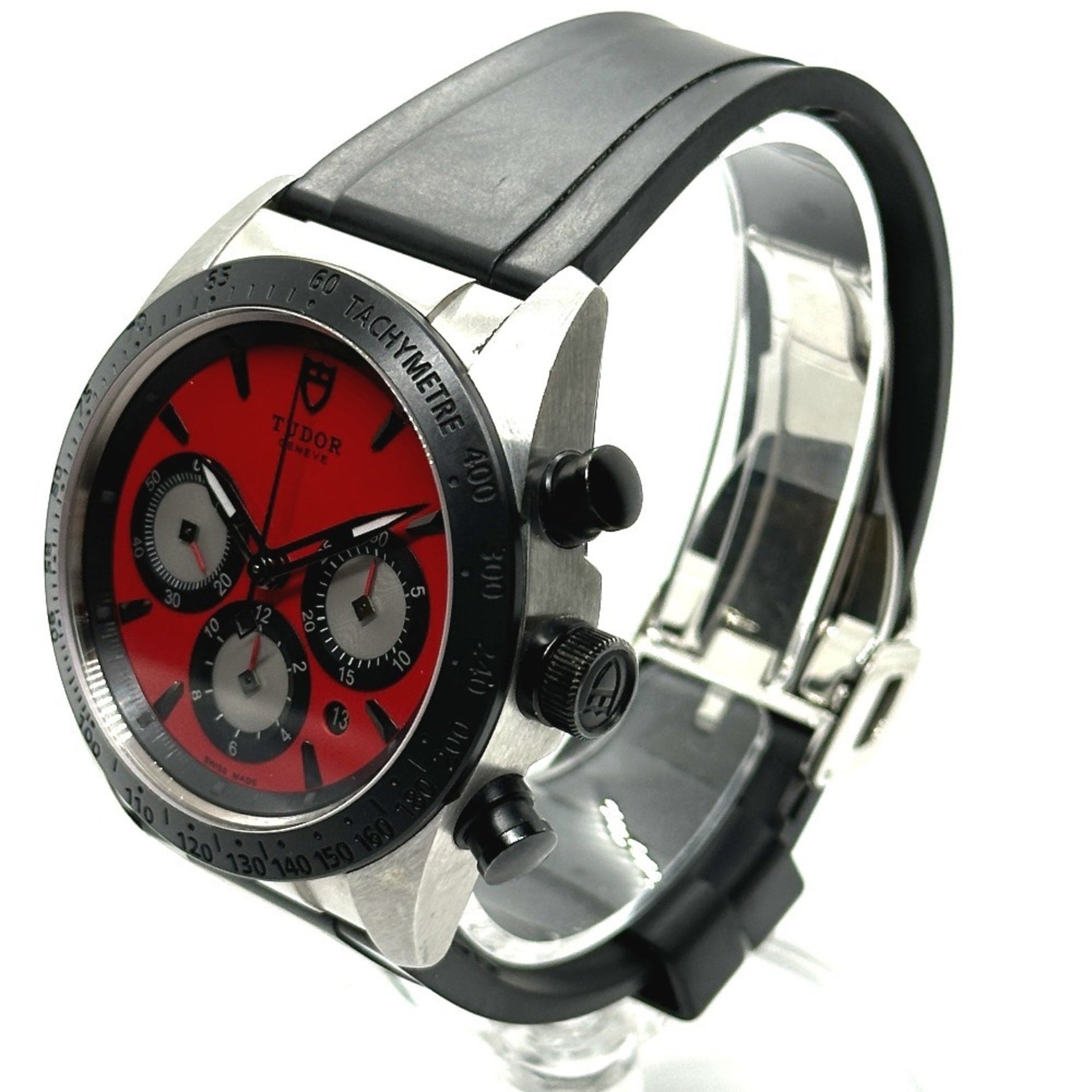 TUDOR Fastrider Chronograph Automatic Watch Stainless Steel Men's Red Dial Silver