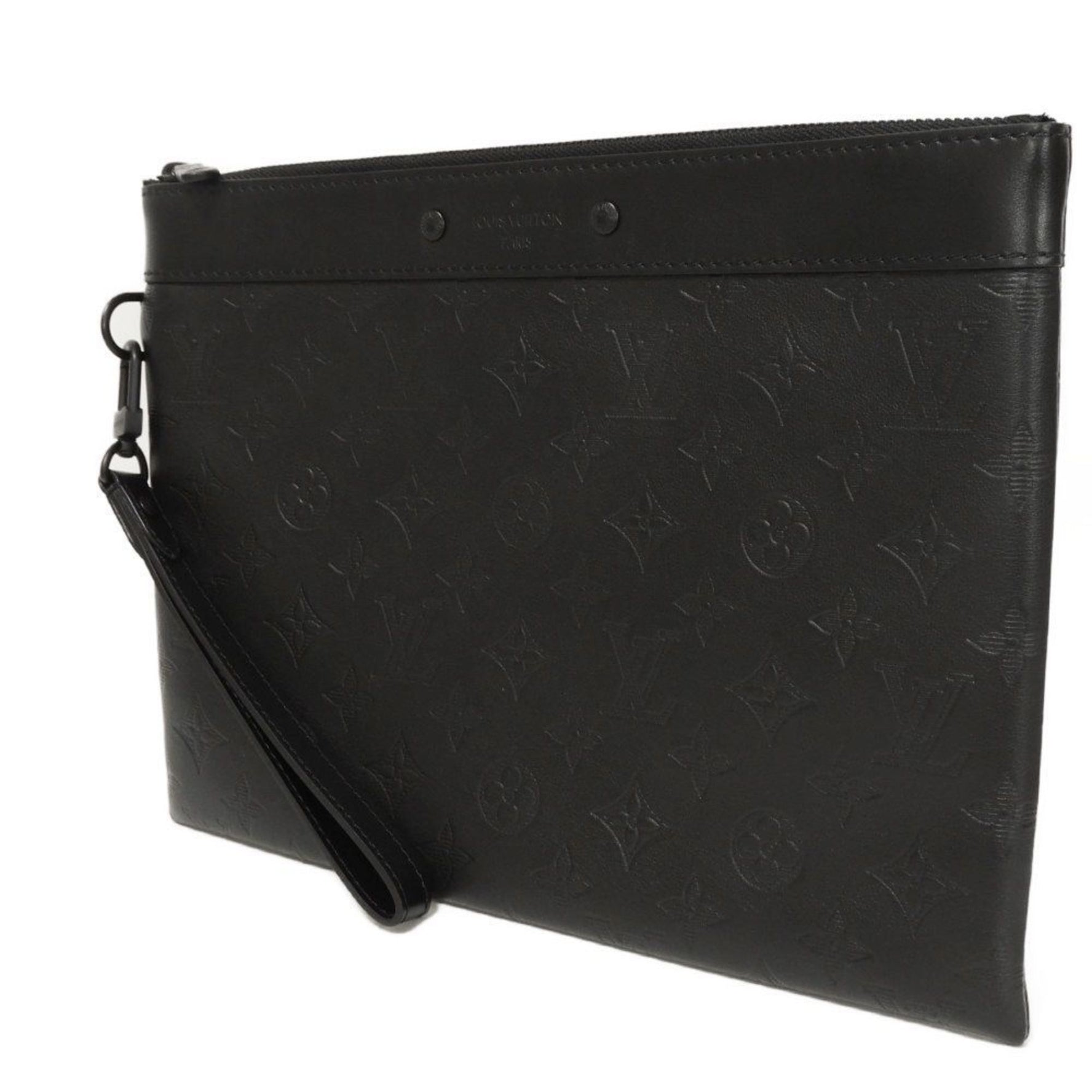 Louis Vuitton Clutch Bag Pochette To Go Current LV Black Strap RFID Monogram Shadow Noir
