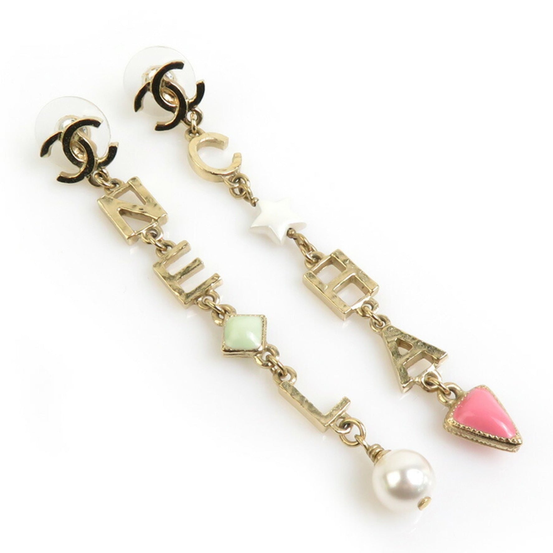 CHANEL Earrings Coco Mark Metal Faux Pearl Gold White Women's