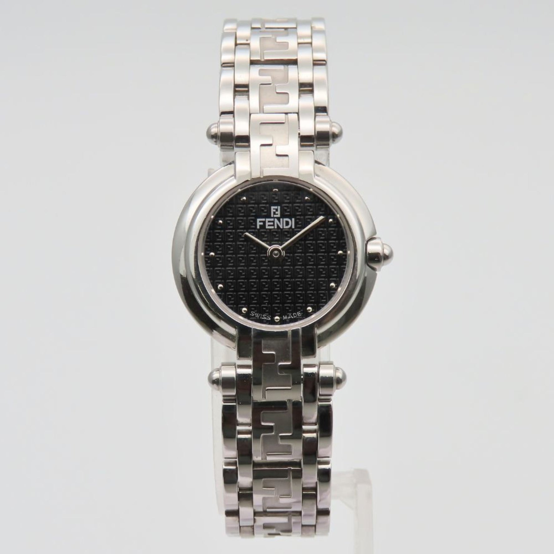 Fendi Horology Watch Zucca Stainless Steel with Black Dial