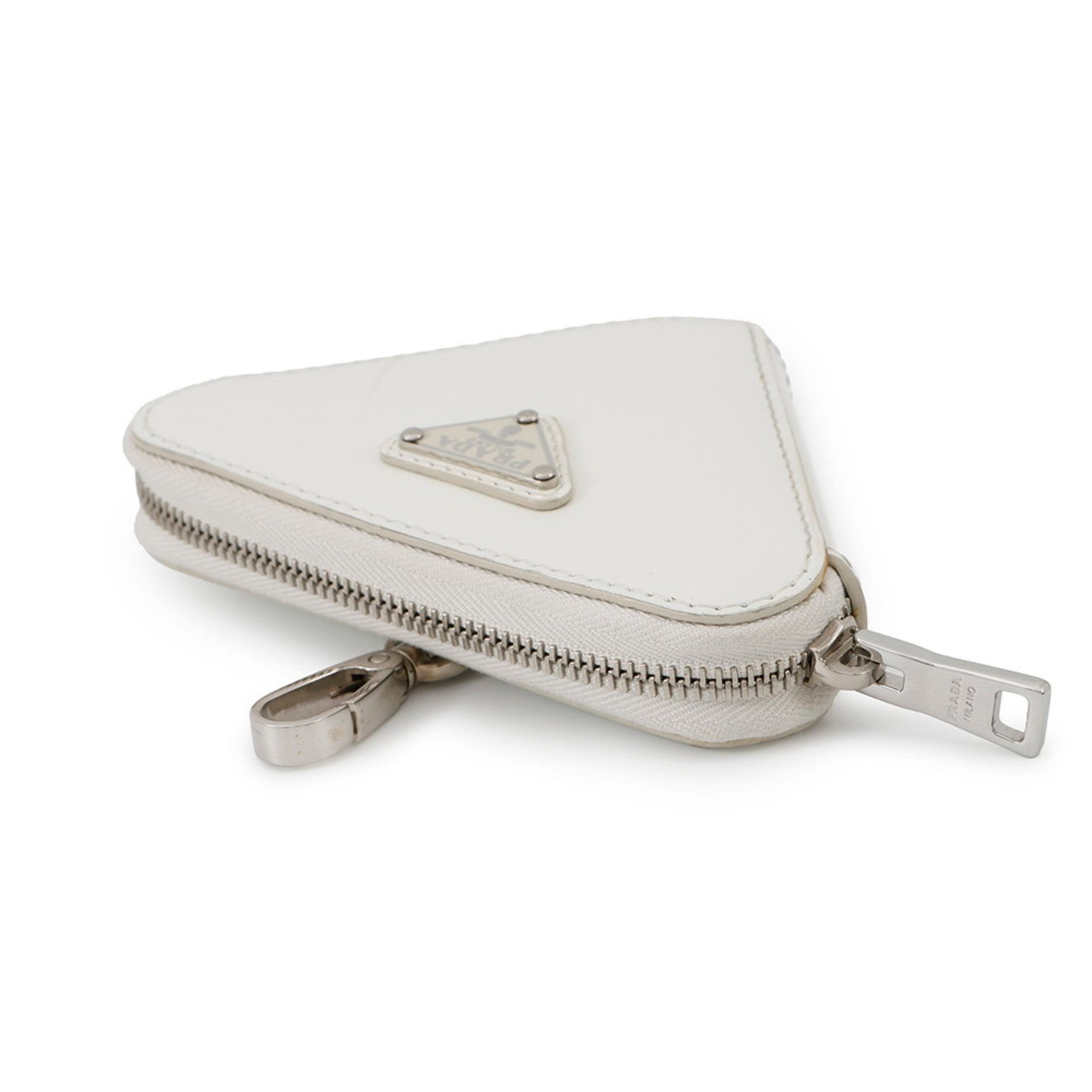 Prada Triangle Wallet/Coin Case 1TL433 PRADA Coin Purse Mini Pouch White