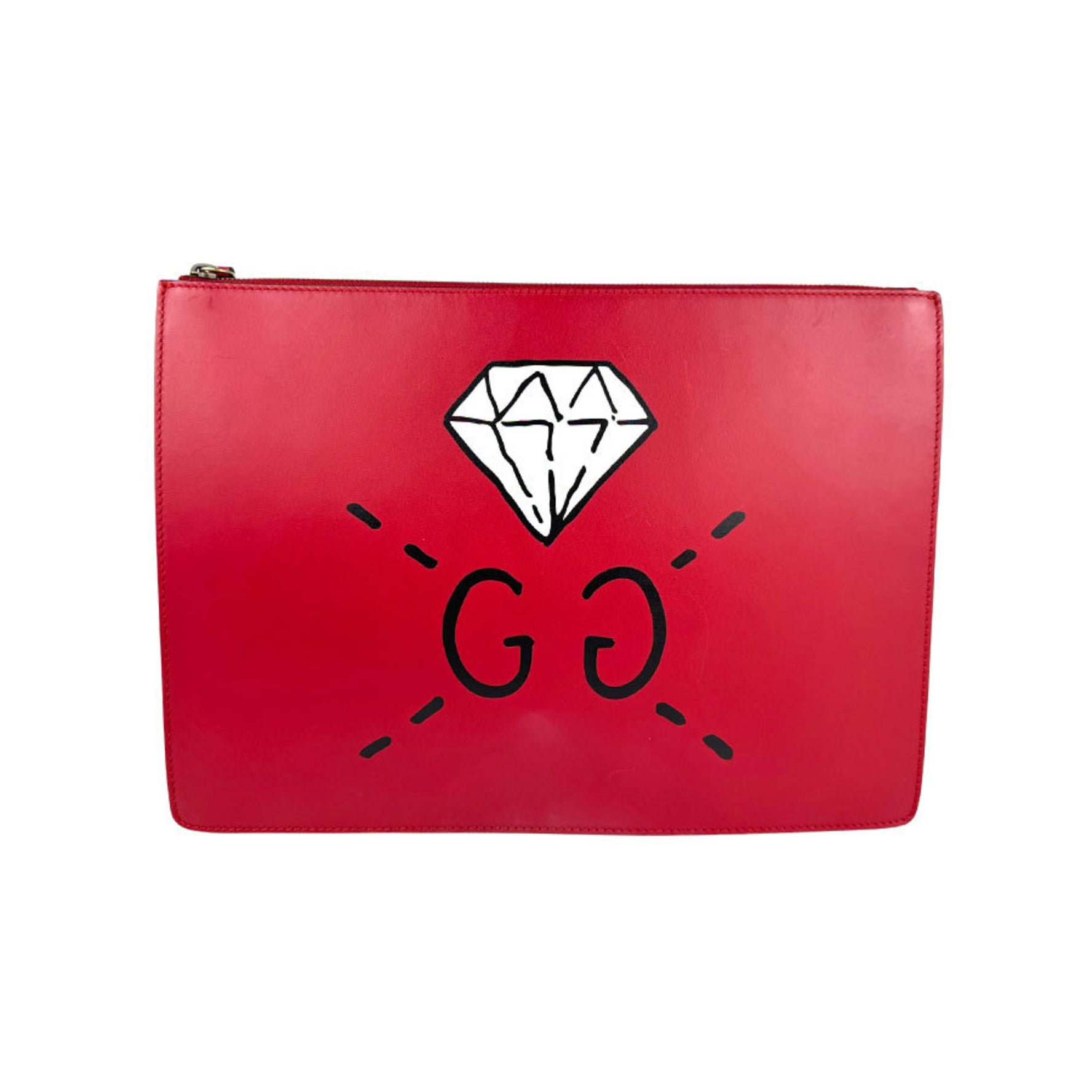 GUCCI Shoulder Bag Leather Red Gold