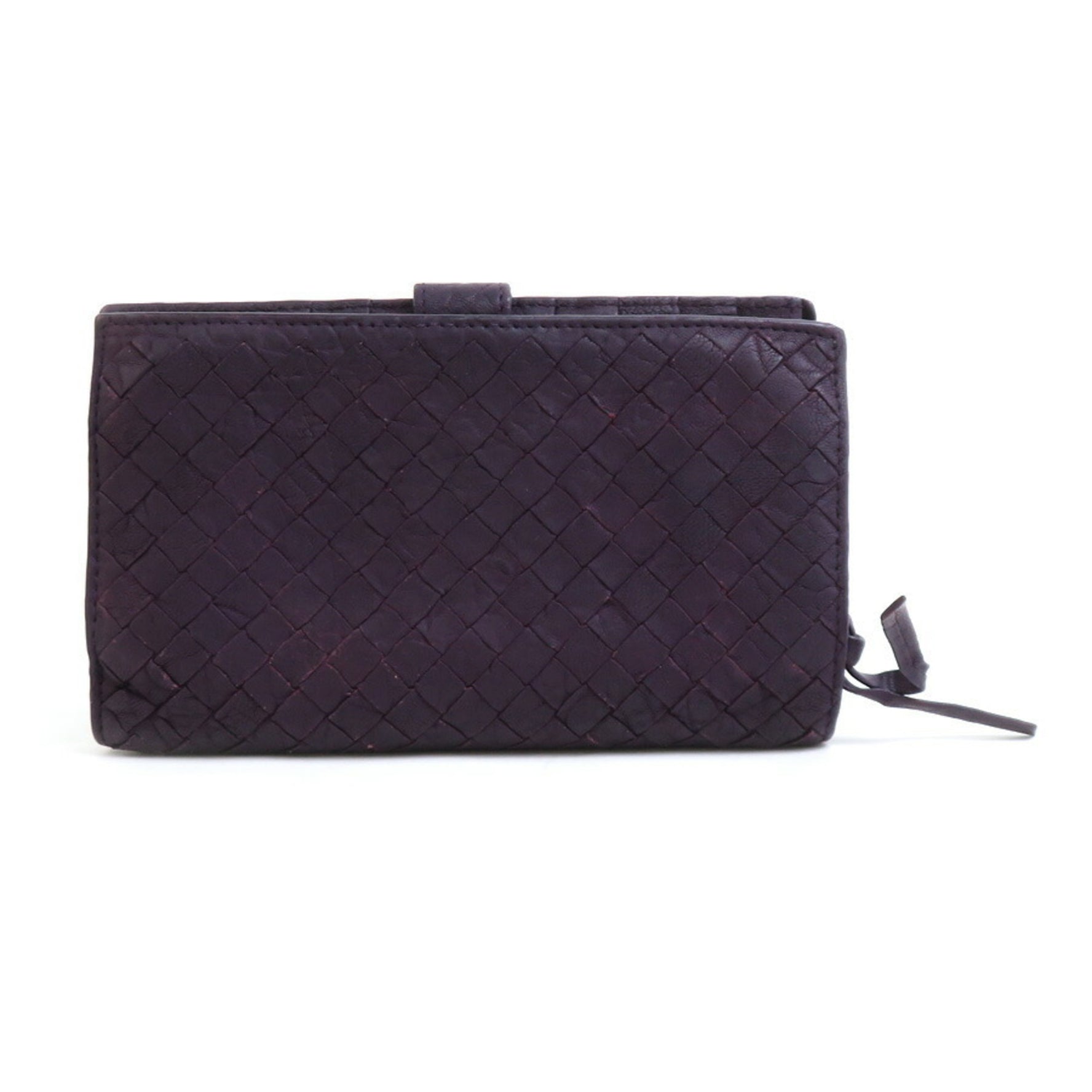 Bottega Veneta Bi-fold Wallet Intrecciato Embossed Leather Dark Purple