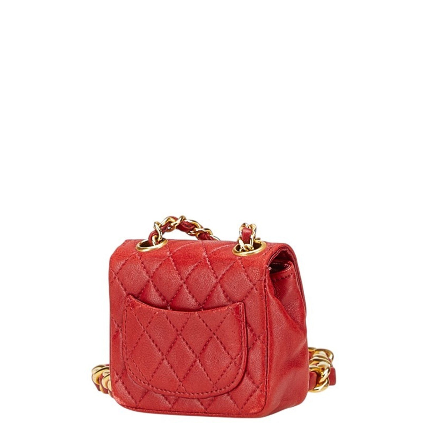 CHANEL Coco Mark Mini Matelasse Chain Shoulder Bag Red Lambskin