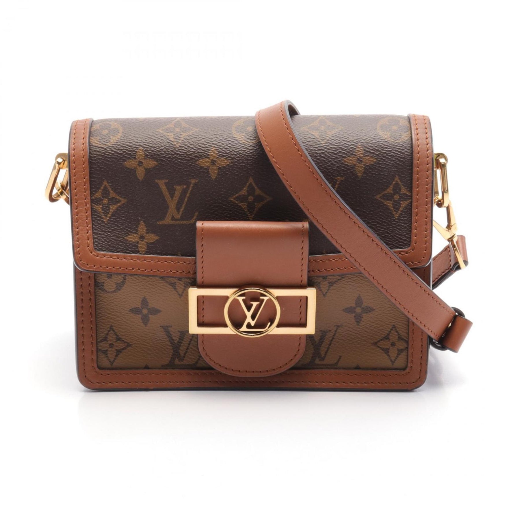 Louis Vuitton Dauphine MINI Shoulder Bag, Coated Canvas, Leather, Monogram Reverse, Brown, Beige